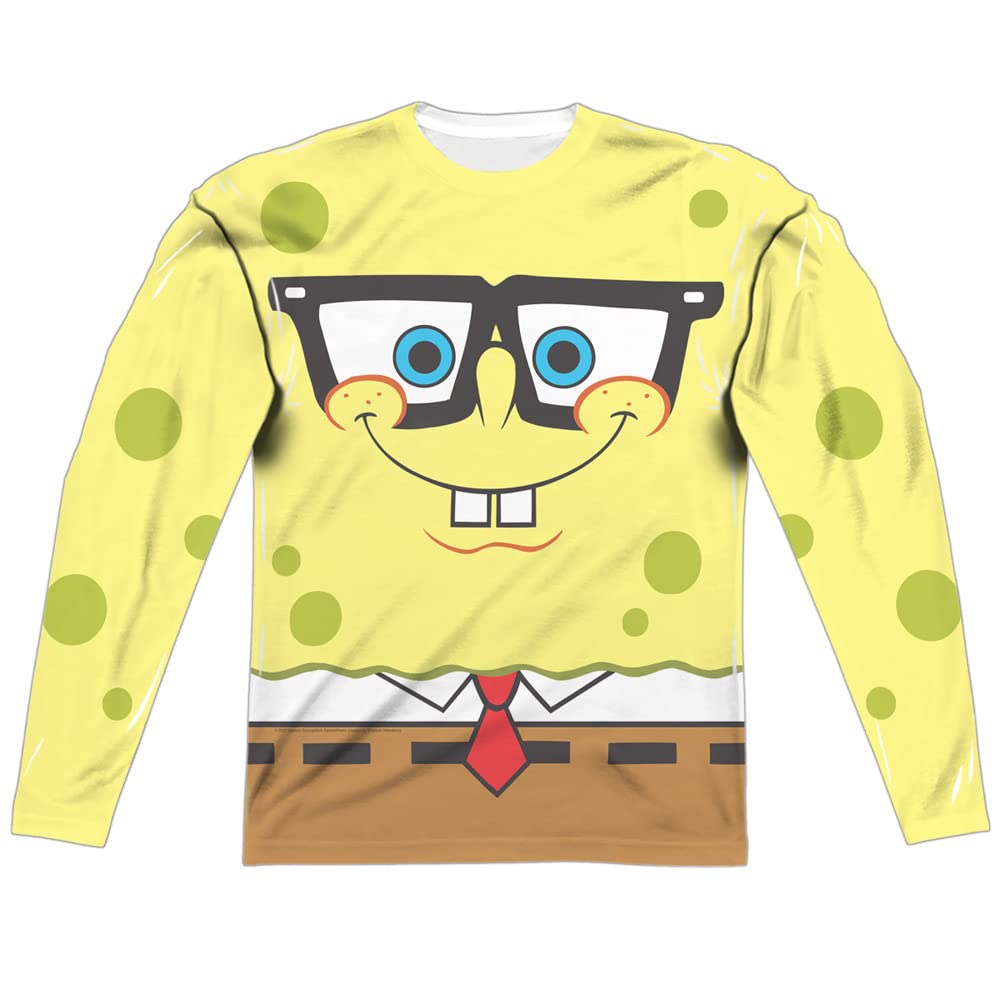Popfunk Classic Spongebob Squarepants Unisex Adult Long-Sleeve Halloween T-Shirt - Front & Back Print - Perfect for Cosplay, Halloween Costumes & Cartoon Lovers