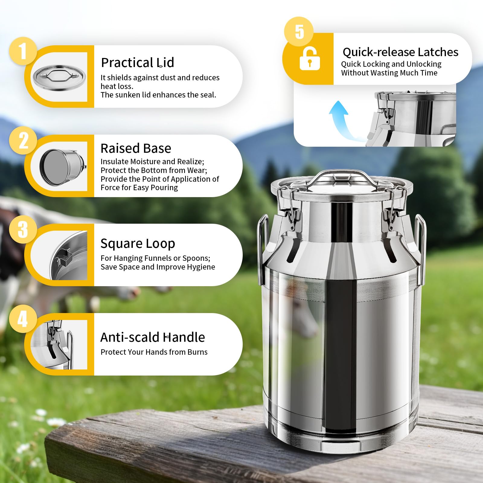 30L/7.9 Gallon Heavy Duty Stainless Steel Milk Can - Food Grade Wine Pail, Liquid Storage Container with Silicone Sealed Lid for Dairy, Brewing, and Commercial Use - Perfect for Farm, Restaurant, and Home Kitchen