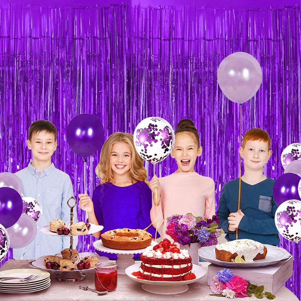 2 Pcs Light Purple Violet Tinsel Door Curtains - 3.28 ft x 6.56 ft Foil Fringe Streamers for Party Backdrop, Birthday, Halloween, Wedding Decorations - Perfect for Doorways, Photo Booths & Event Backgrounds