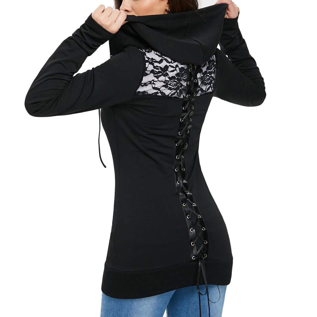 ZEFOTIM Women's Casual Long Sleeve Hoodie with Lace-Up Back & Zip Up - Stylish Bandage Sweatshirt for Streetwear, Lounge & Fall Fashion
