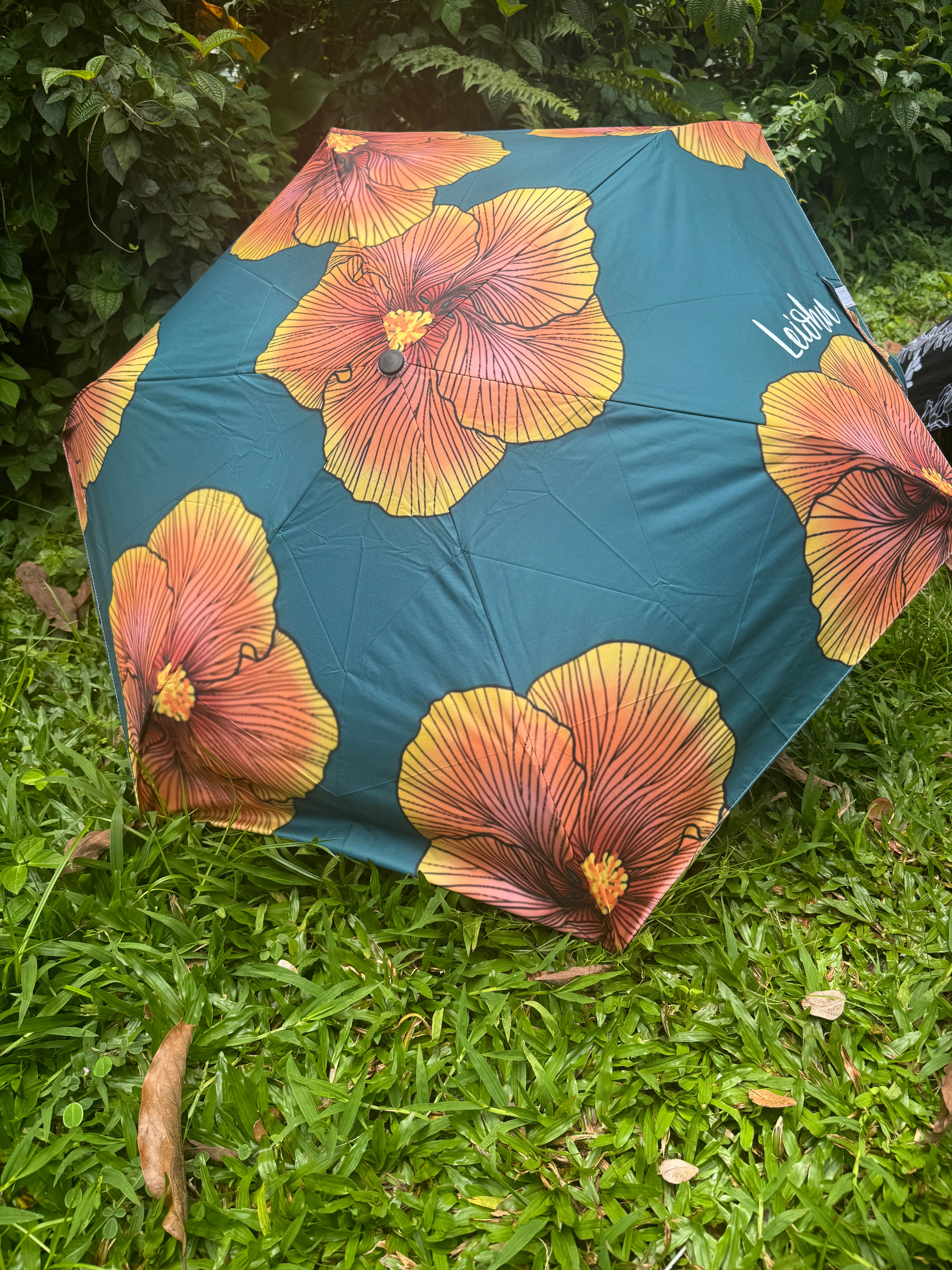 Sunrise Hibiscus Compact Umbrella - Portable Folding Travel Umbrella for Rain & Sun Protection - Perfect for Beach, Hiking, and Daily Commute