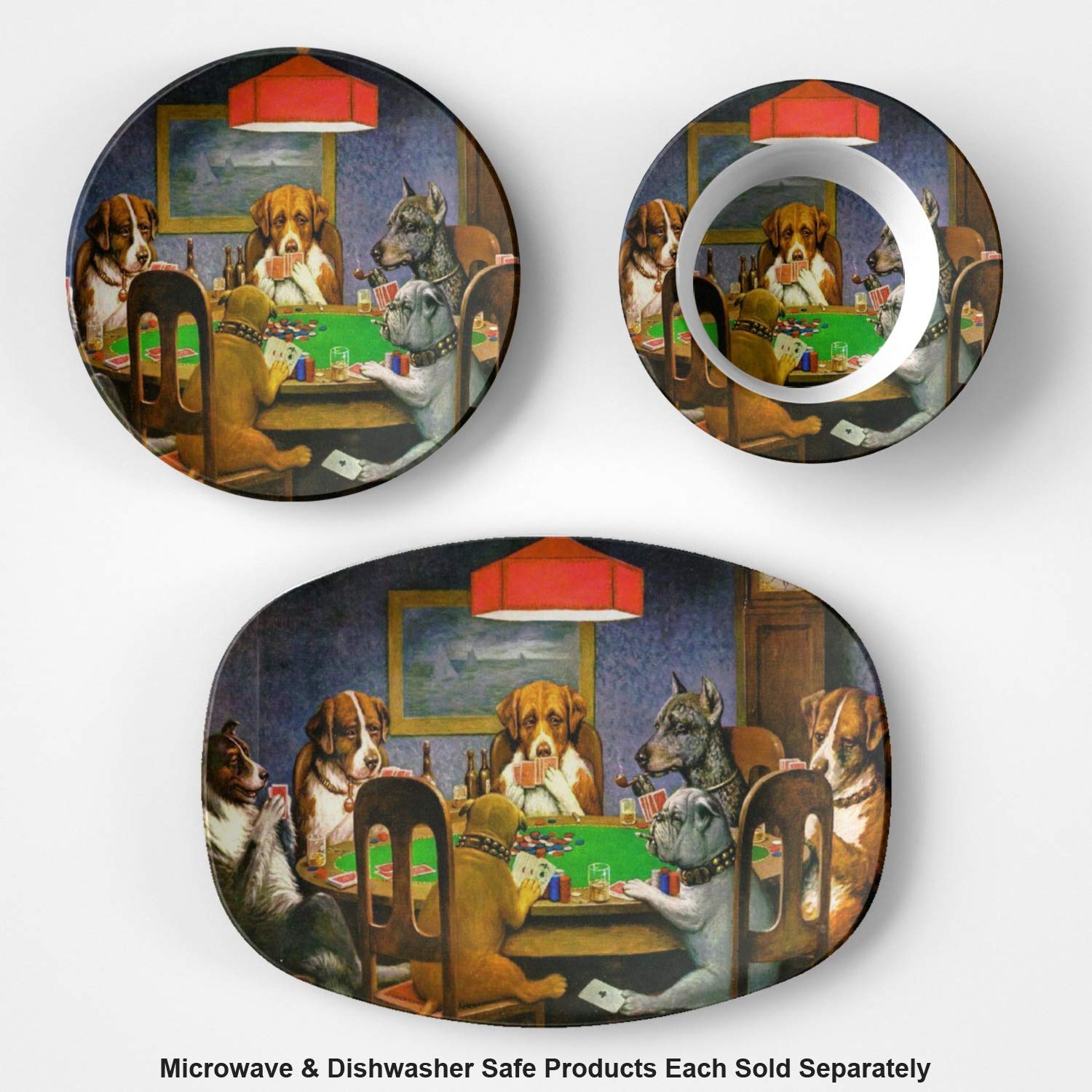 Dogs Playing Poker by C.M. Coolidge Plastic Serving Tray - Microwave & Oven Safe Composite Plate - Dishwasher Safe Party Platter for Appetizers, Snacks & Home Decor - Perfect for Game Nights, BBQs, Kitchen Use & Holiday Gatherings
