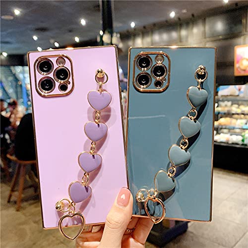 **Cute Shiny Square iPhone XR Case for Women - Soft TPU Protective Cover with Love Heart Chain Bracelet, Shockproof & Stylish (Black) - Perfect Gift for Girlfriend, Birthday, or Everyday Use**