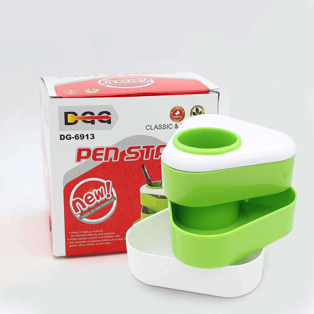 Rotating Drawer Triangle Pencil Holder - Green Desk Organizer with 3 Compartments | Perfect for Office, School & Home Workspace Organization