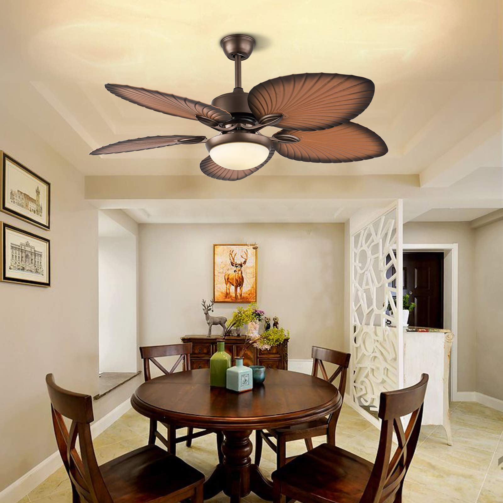 52 Inch Tropical Ceiling Fan with Lights - 3 Speed Remote Control, 5 Wooden Blades, Premium Chandelier Style for Living Room, Bedroom & Patio | Energy Efficient Indoor/Outdoor Cooling & Decorative Lighting Solution