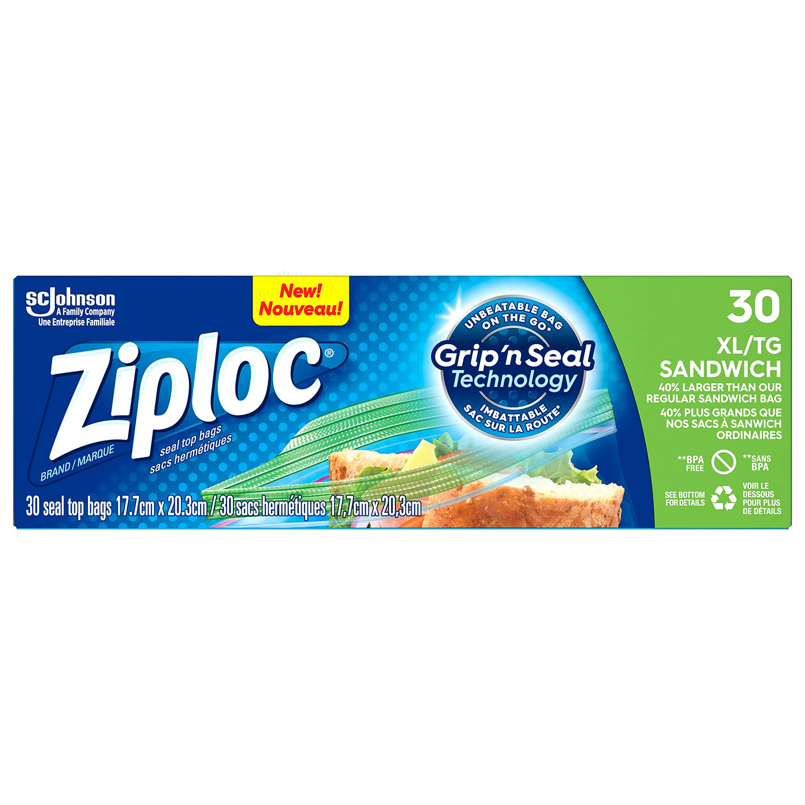 Extra Large Sandwich Bags - 30 Pack | Reusable, BPA-Free Food Storage Bags for School Lunches, Meal Prep & Picnics