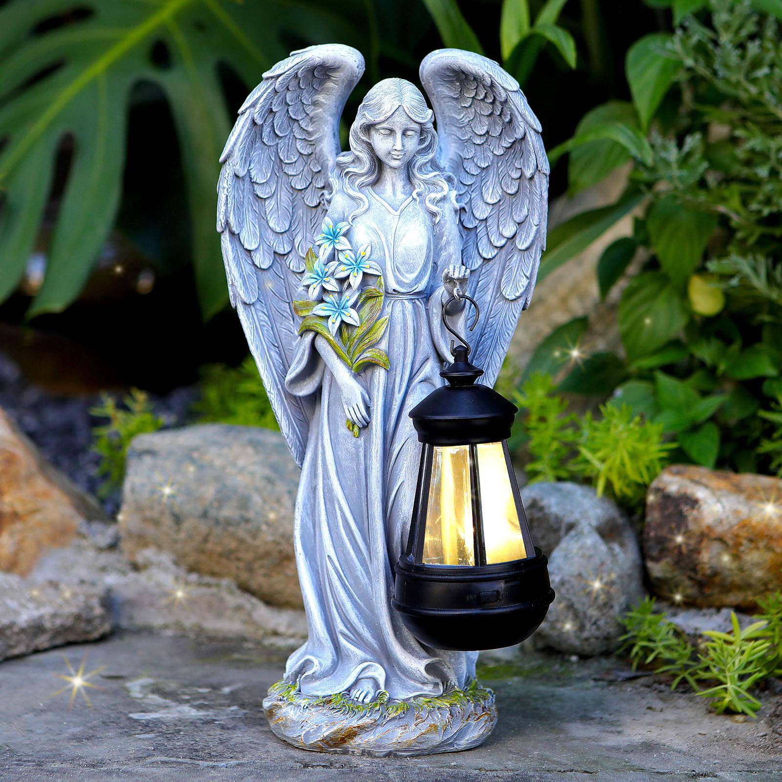 Solar Powered Angel Garden Statues - 13.2 Inch Outdoor Decor for Yard, Patio, Balcony | Weather-Resistant Lawn Ornaments & Thoughtful Gifts for Women, Mom, Grandma | Perfect for Garden Decor, Front Yard Display & Special Occasion Presents
