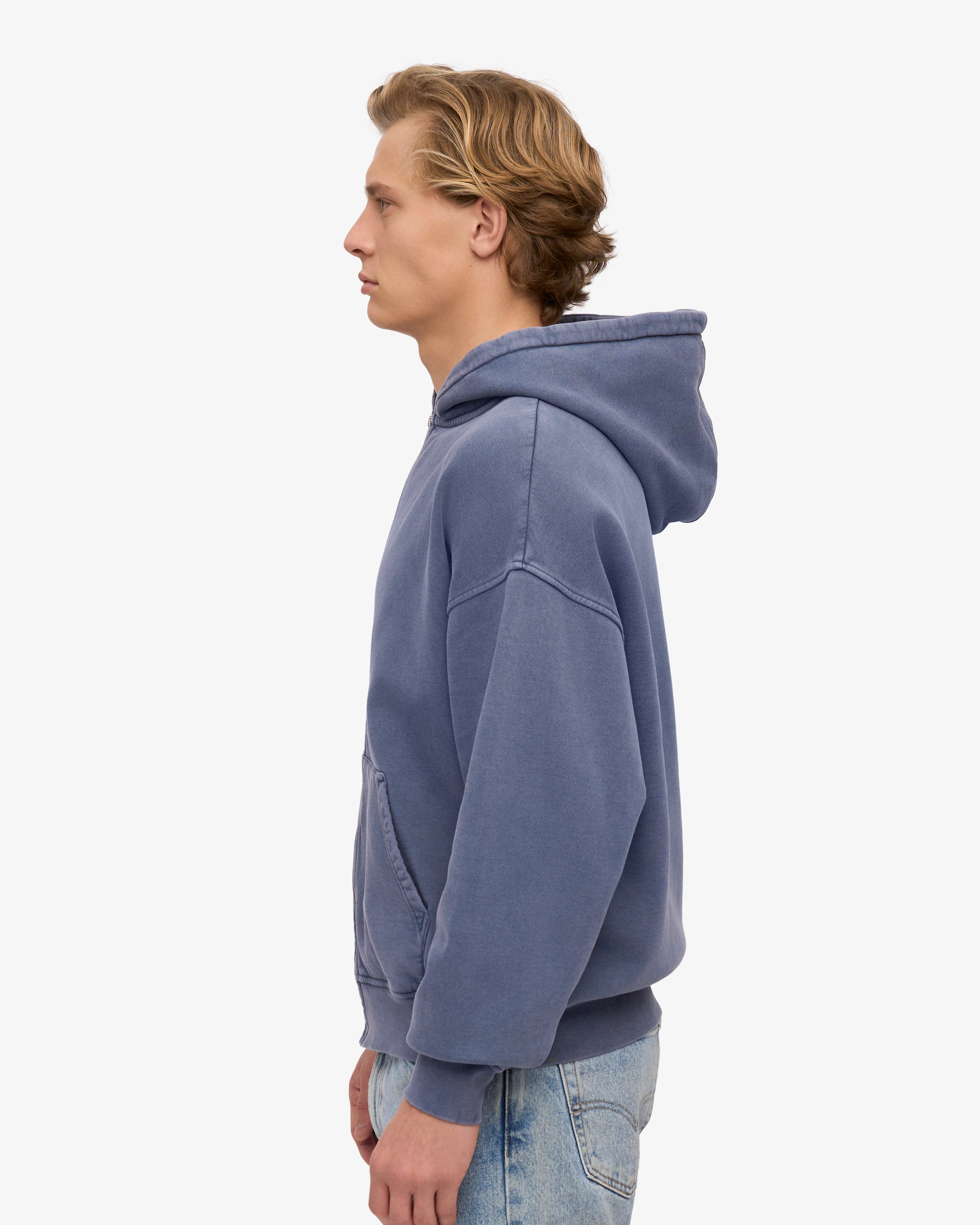 Organic Oversized Zip Hoodie for Men & Women - Soft Fleece Lined, Comfortable & Warm - Neptune Blue - Perfect for Casual Wear, Gym, and Outdoor Activities