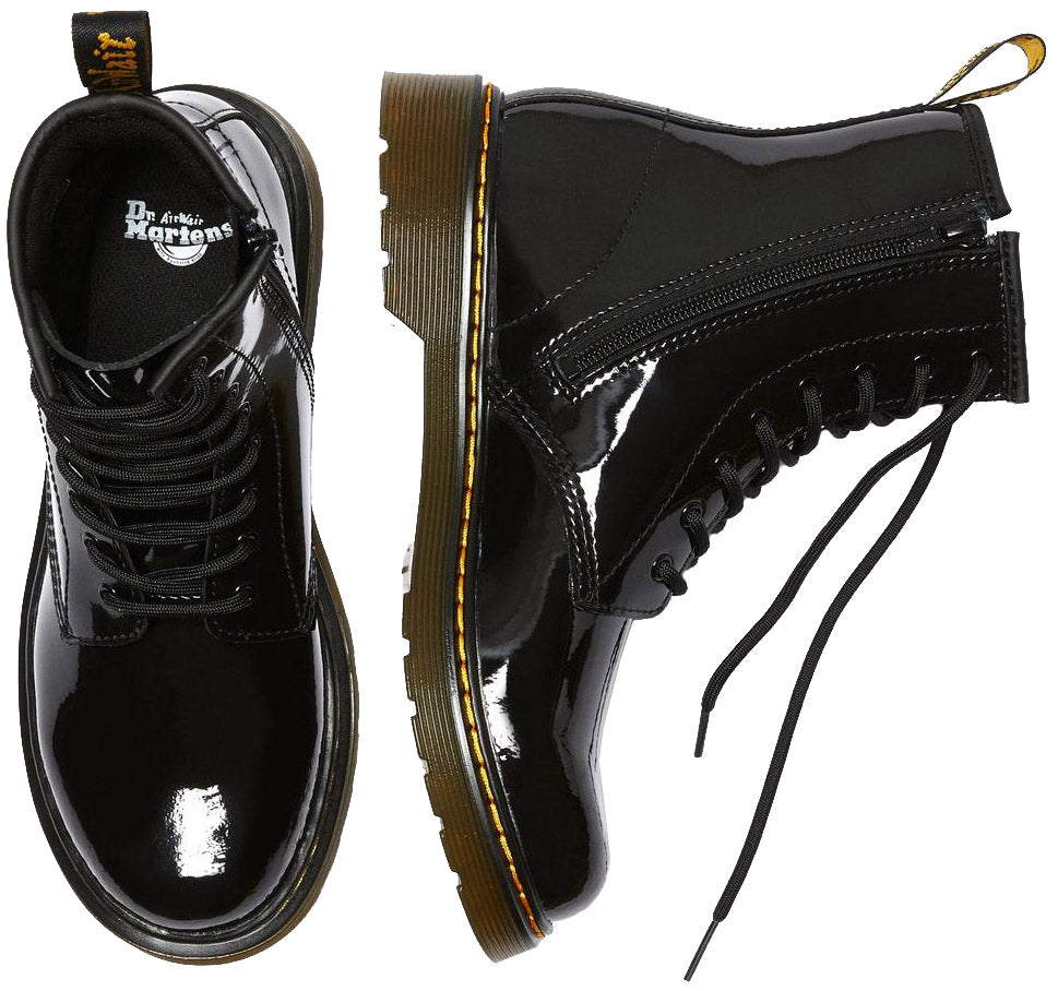 Dr. Martens 1460 Patent Leather Lace Up Boots for Big Kids - Unisex Shiny Black School Shoes for Boys & Girls - Perfect for School, Casual Wear & Outdoor Activities