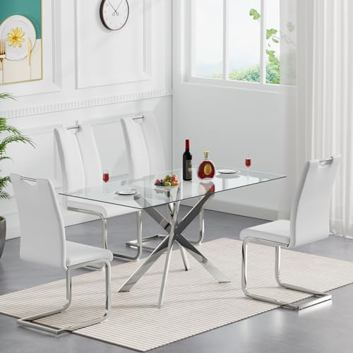 Silver Table With 4 White Silver Chairs