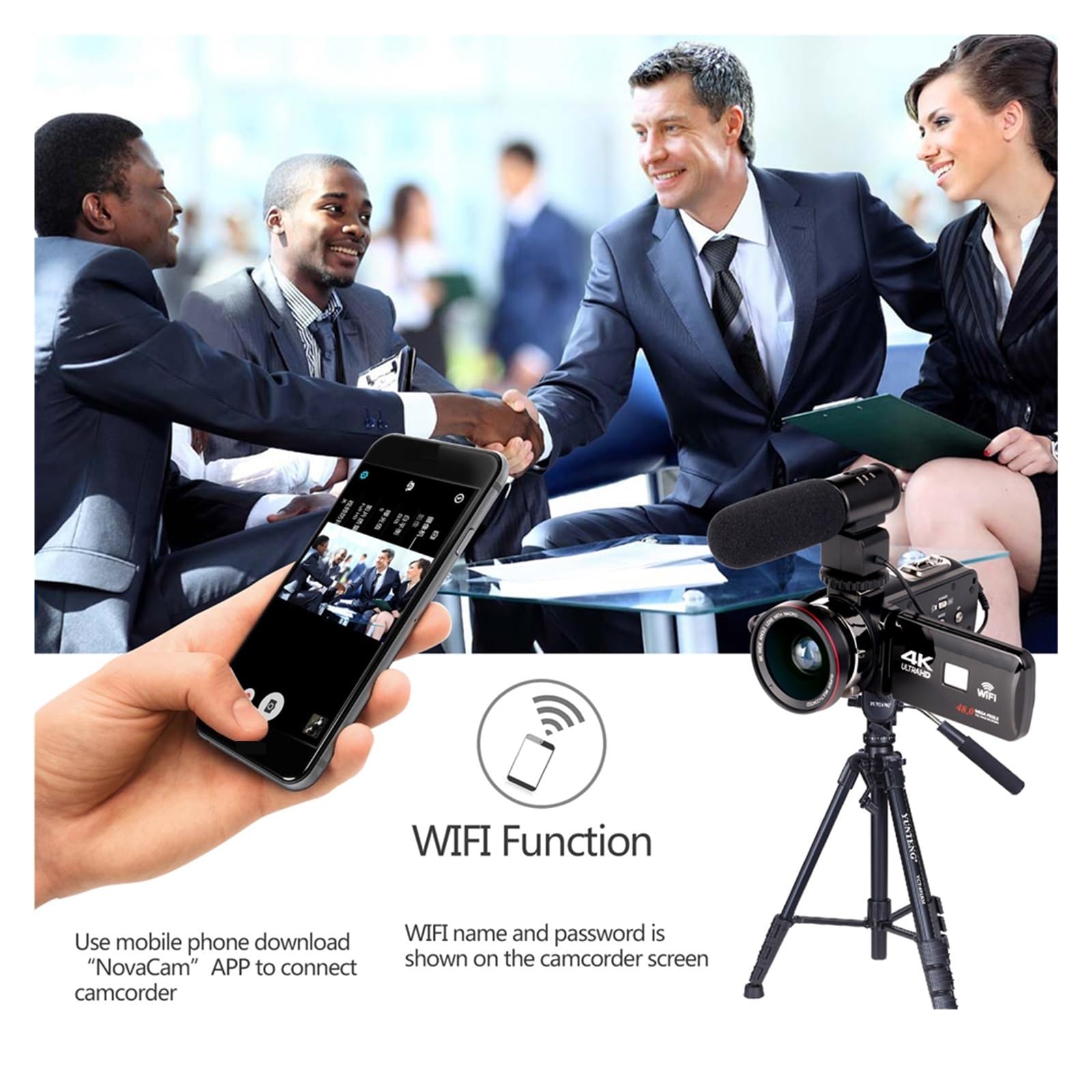 4K Professional Video Camera 56MP WiFi Vlog Camcorder with IR Night Vision & Stabilizer - Perfect for YouTube Streaming, Live Webcam & Night Recording (Includes 128GB SD Card, Black Set)