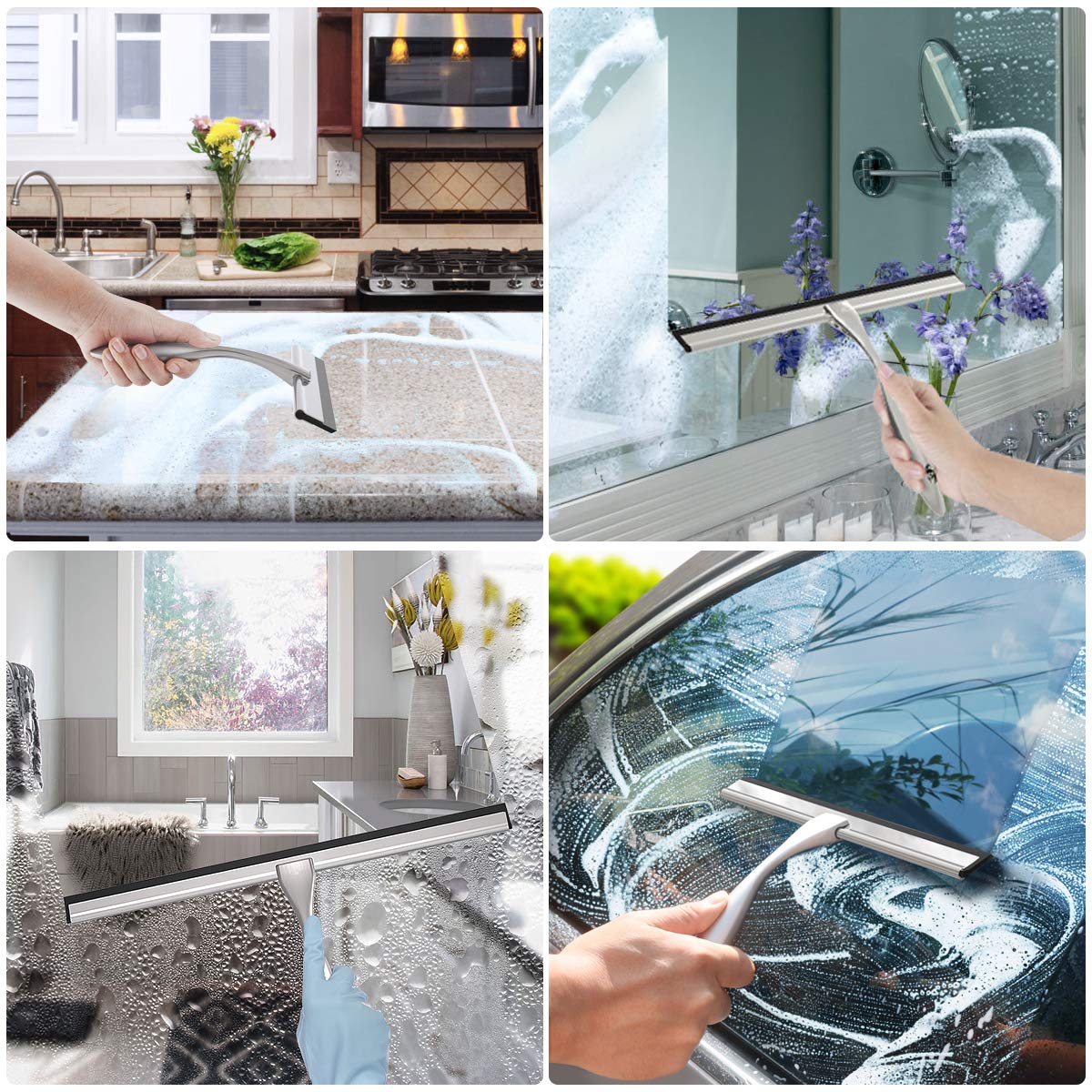 14 Inch Grey Shower Squeegee - Perfect for Shower Doors, Bathroom Mirrors, Tiles & Car Windows | Streak-Free Cleaning for Glass, Windows & Smooth Surfaces