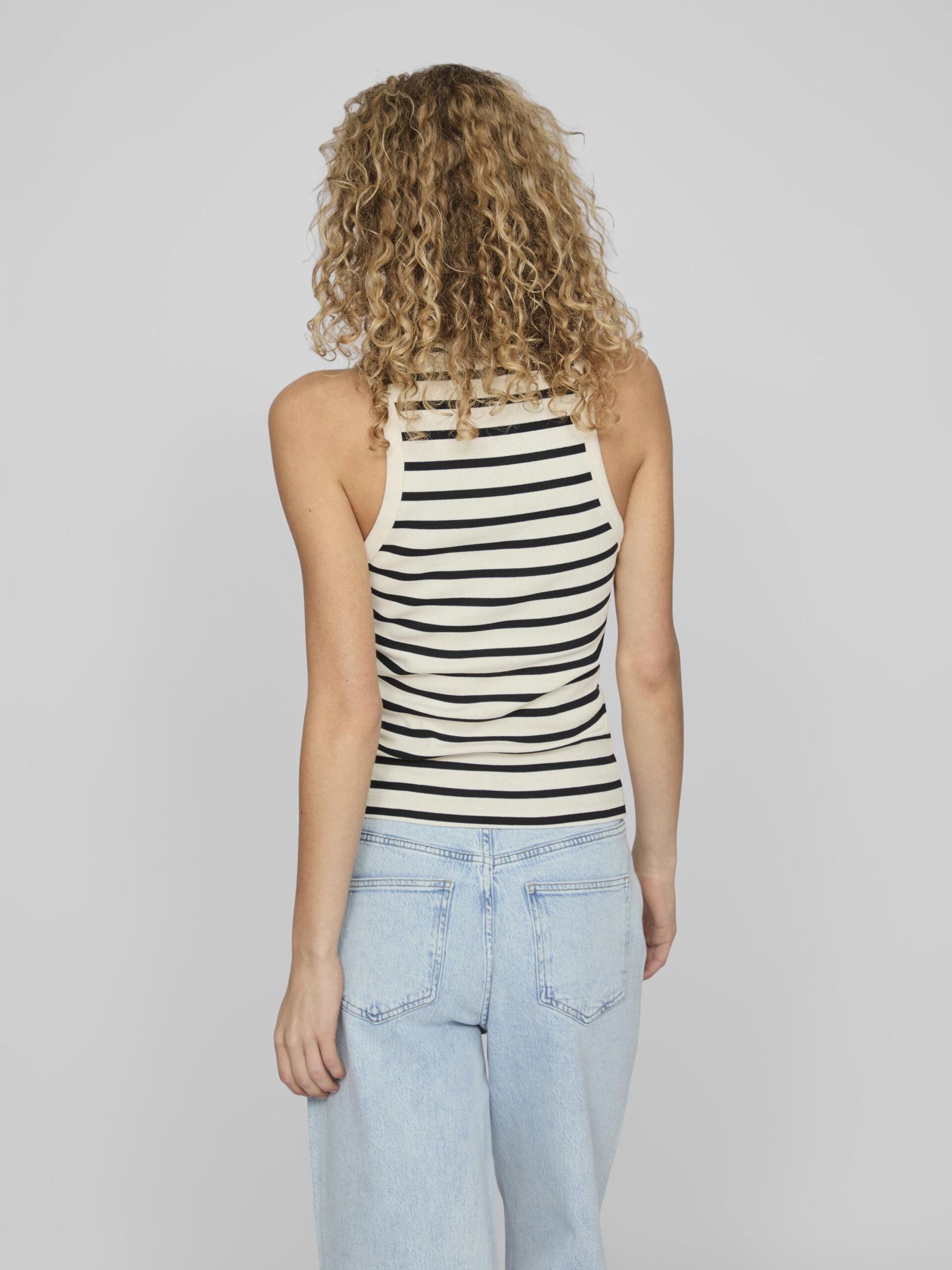 Bena O Neck Tank Top for Women - Soft Cotton Sleeveless Shirt (Eggnog/Black) - Perfect for Summer, Gym, and Casual Outfits