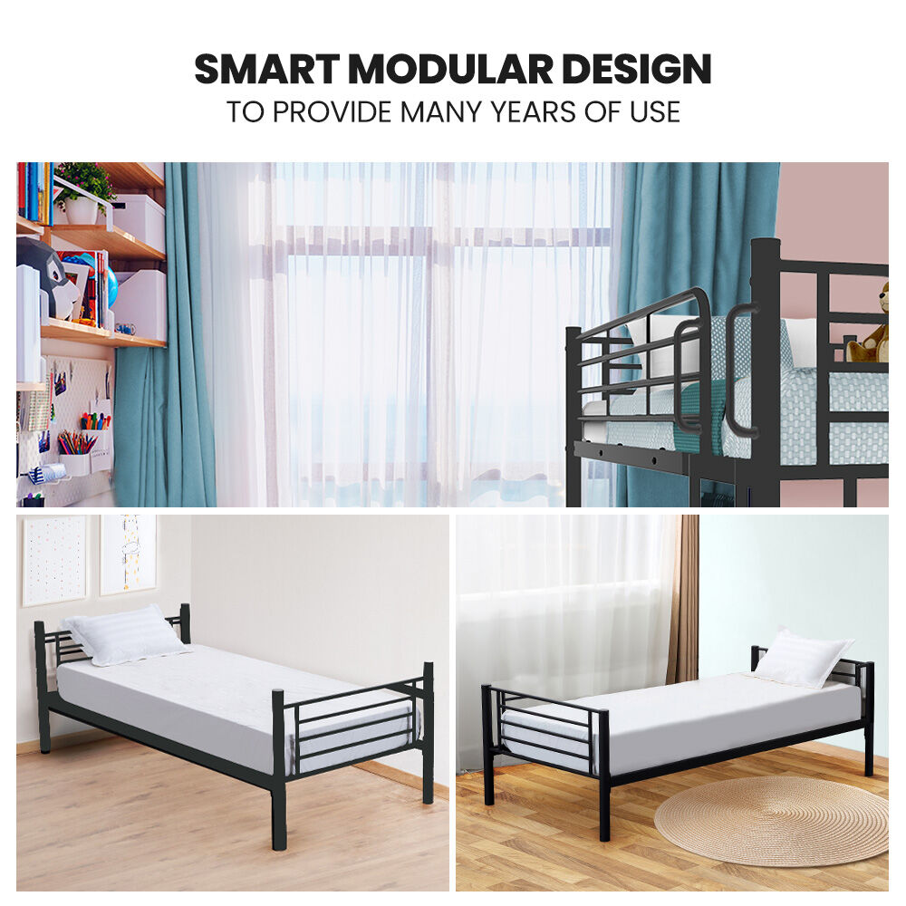 2 in 1 King Single Metal Bunk Bed Frame - Dark Matte Grey - Space Saving Bunk Bed for Kids & Teens - Perfect for Small Bedrooms, Guest Rooms & Dormitories