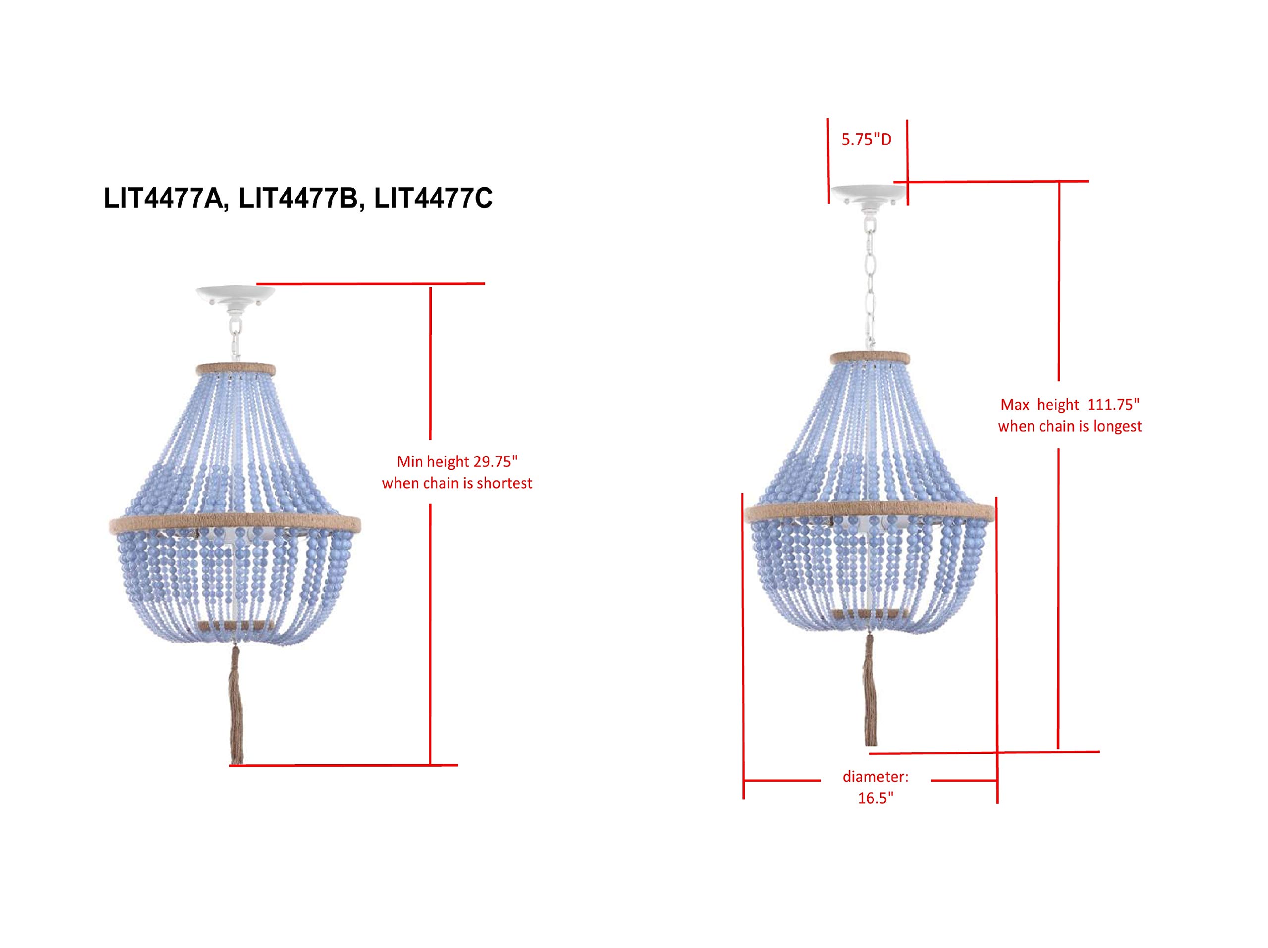 SAFAVIEH Lush Kristi Boho Farmhouse 17-inch 3-Light Adjustable Hanging Pendant Light with Beaded Tassel - Cream (LED Bulbs Included) | Perfect for Dining Room, Kitchen Island & Bedroom Lighting
