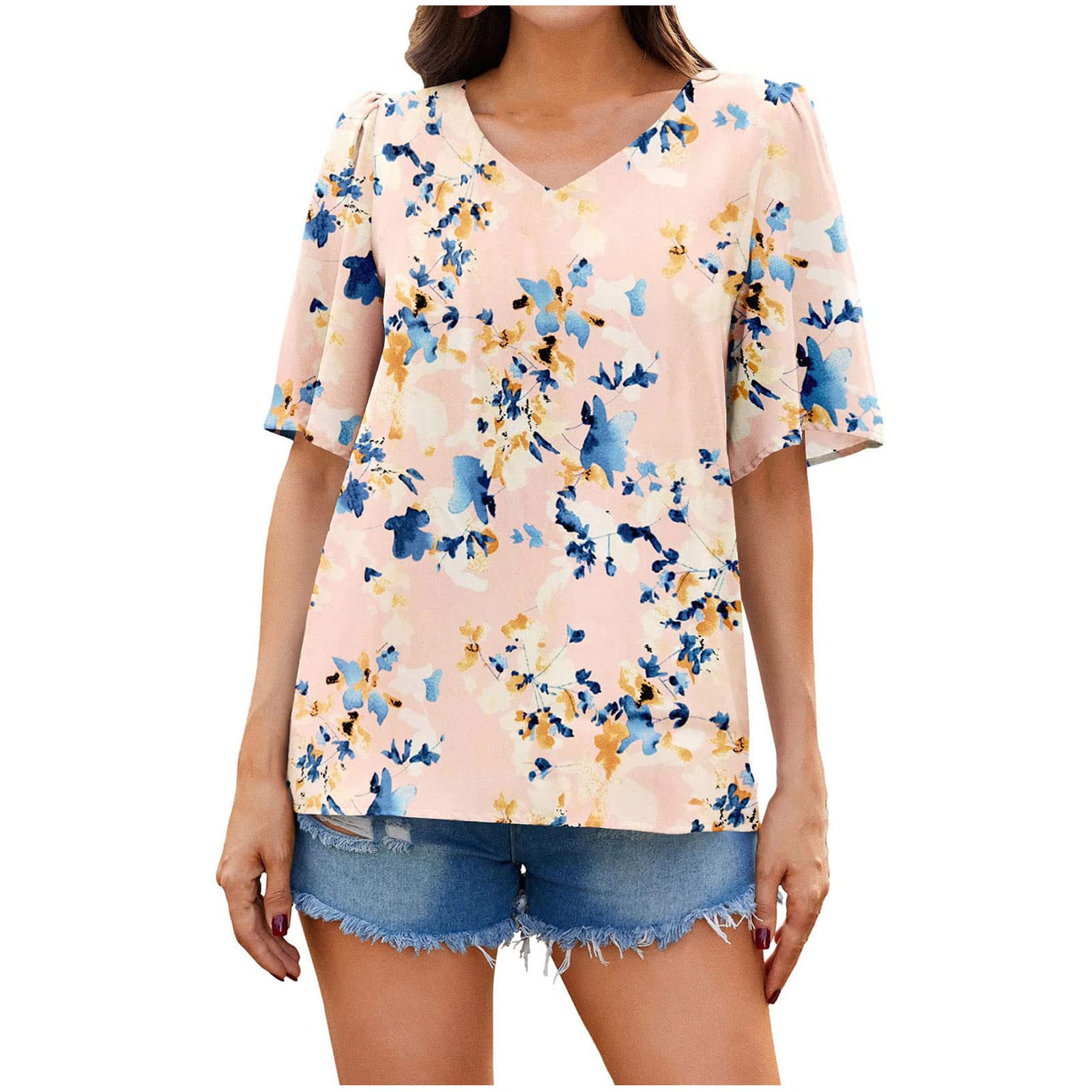 Zzalalana Women's Short Sleeve V-Neck Floral Print T-Shirt Blouse - Loose Fit Casual Summer Top for Women | Perfect for Beach Outings, Date Nights & Office Wear