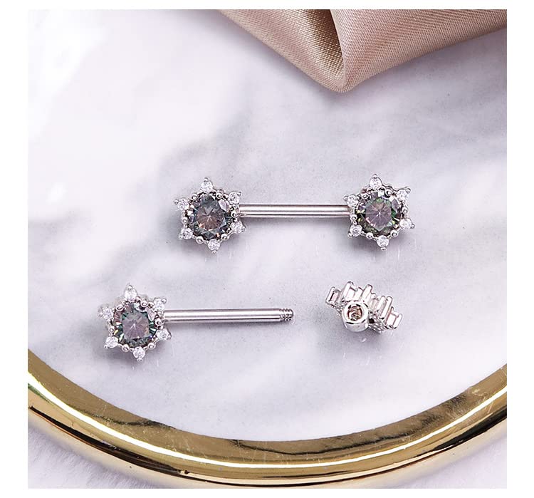 14G Stainless Steel Nipple Rings for Women - Dainty CZ Daisy Flower Nipple Piercing Jewelry | Surgical Steel Barbell Body Jewelry for Everyday Wear & Sensual Occasions