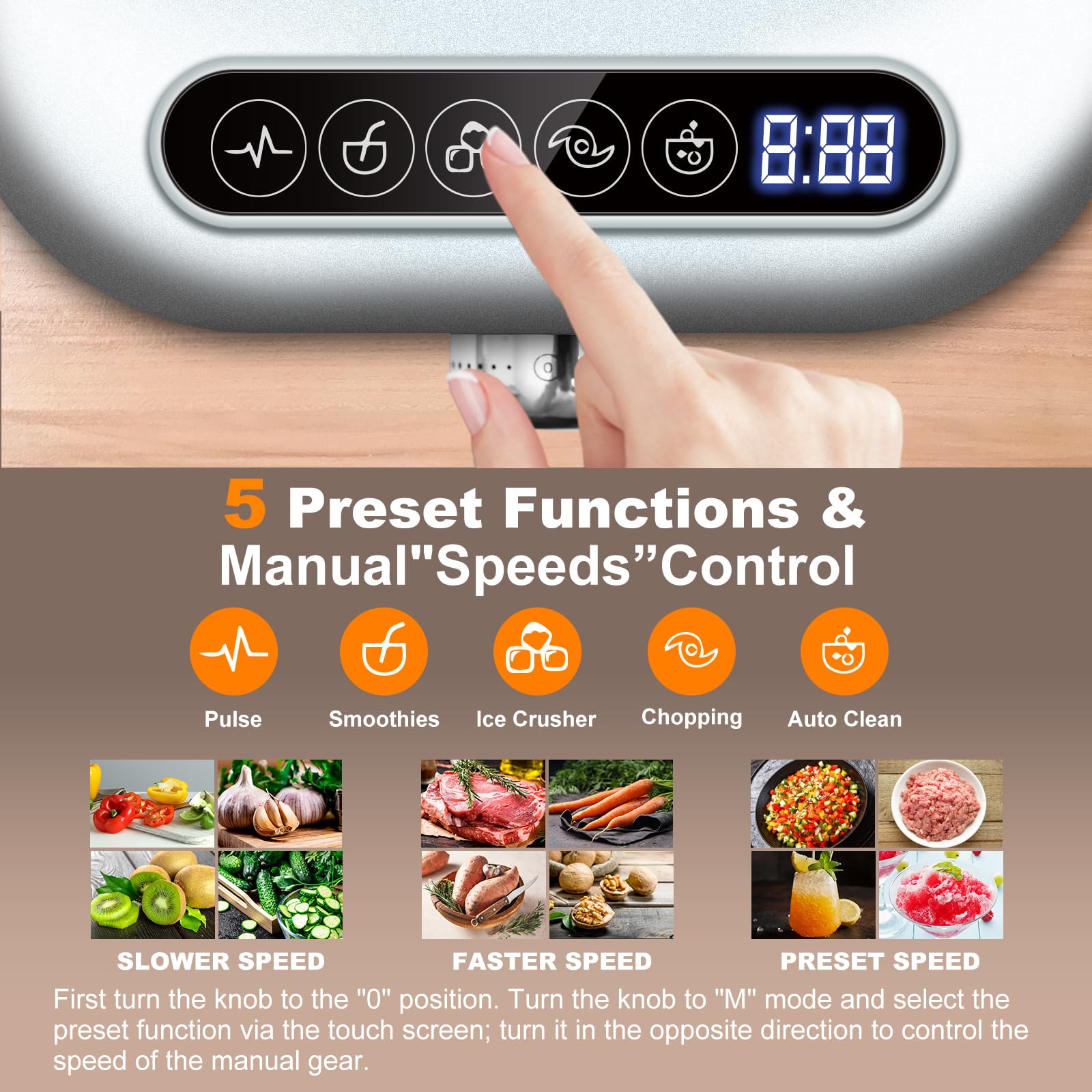 Homtone 16-Cup Food Processor & Blender Combo - 650W Electric Vegetable Chopper with 8 Blades, 11 Functions & 5 Preset Modes - Die-Cast Aluminum Body with Stepless Speed Control - Perfect for Meal Prep, Smoothies & Large Batch Cooking (Silver)