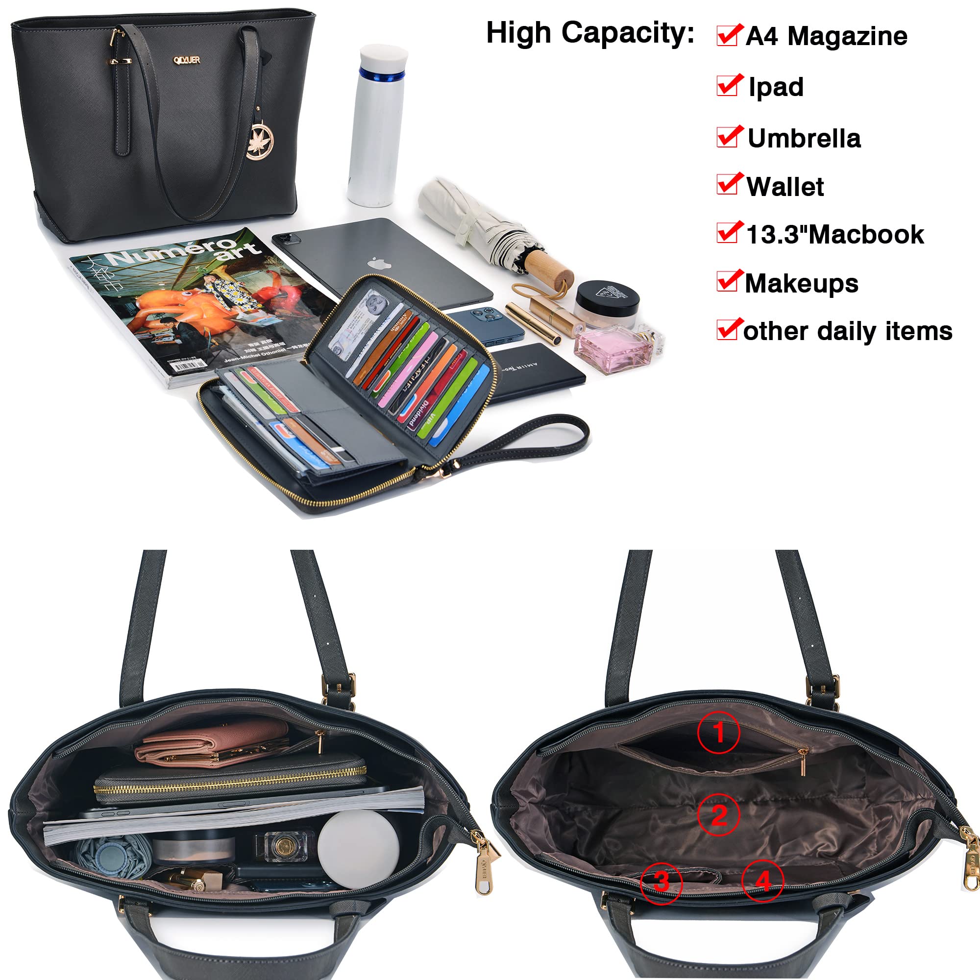 Women's Leather Tote Bag and Wallet Set - Stylish Work Purse with Shoulder Strap & Top Handle - Professional Office Handbag for Business, Travel, and Everyday Use