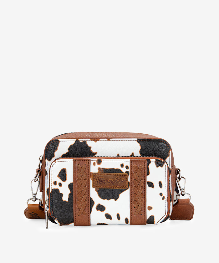 Wrangler Cow Print Crossbody Bag for Women - Stylish Western Cowhide Leather Purse with Adjustable Strap - Perfect for Casual Outings, Travel & Shopping