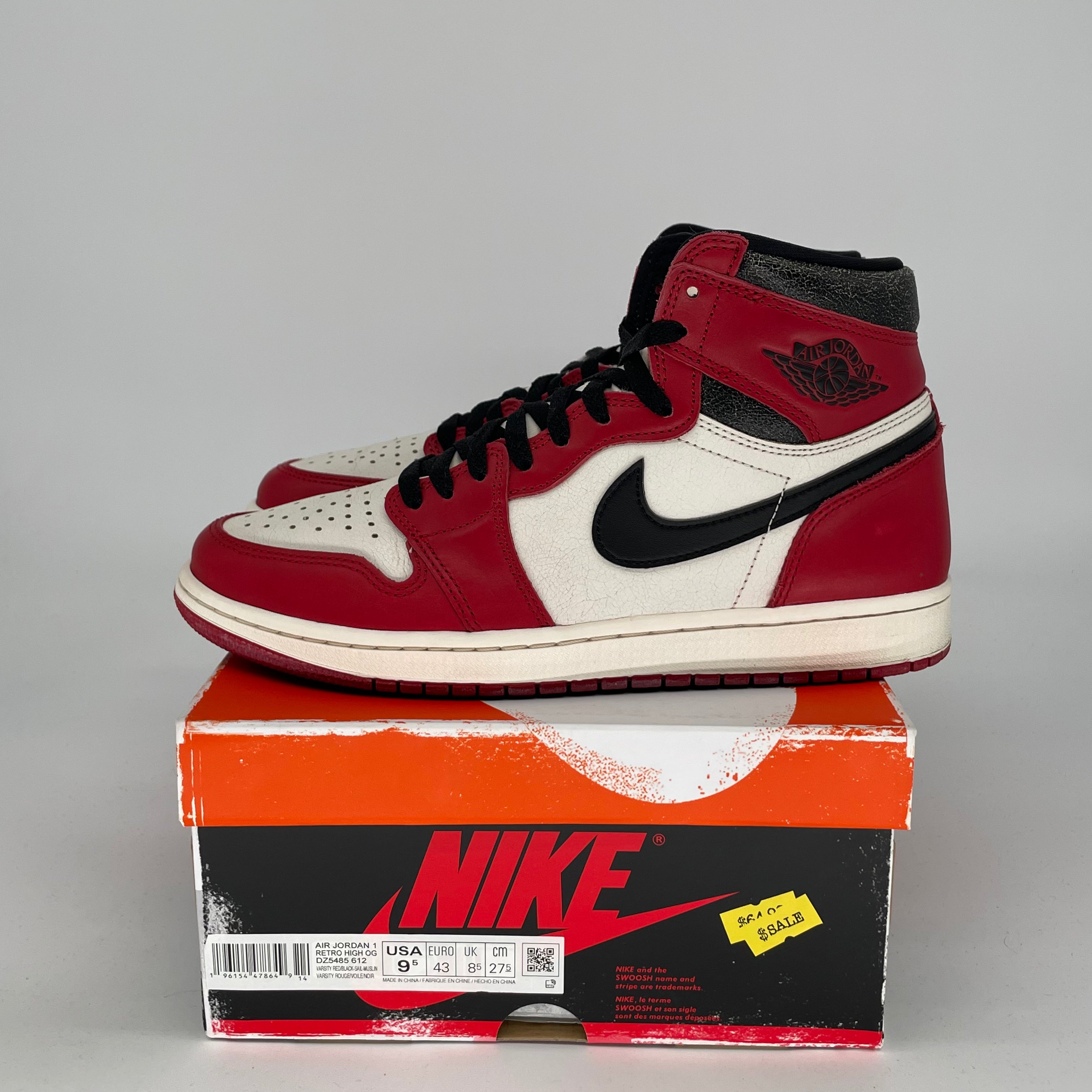 Air Jordan 1 Chicago Lost & Found Sneakers - Men's Size 9.5/Women's 11 (DZ5485-612) - Retro Basketball Shoes for Streetwear & Casual Outfits