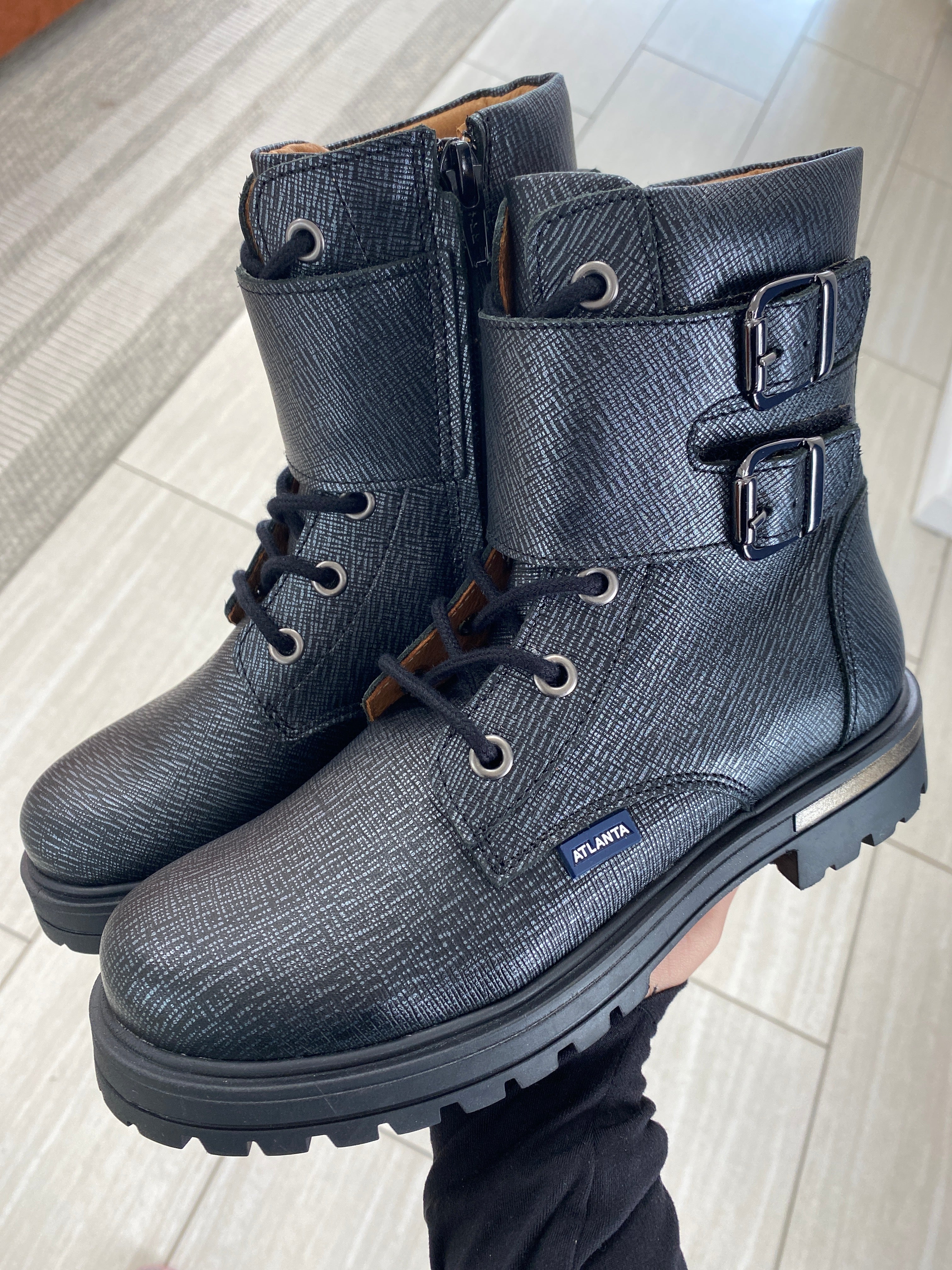 Men's Atlanta Mocassin Saffiano Leather Buckle Ankle Boots - Black Casual Dress Shoes for Office & Outdoor Walking