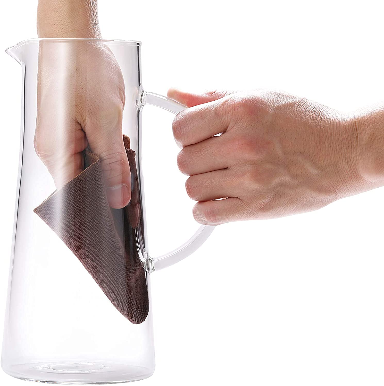 1.5 Liter (50 Oz) Glass Water Pitcher with Lid & Handle - Heat Resistant Carafe for Tea, Juice, Milk - Perfect for Iced Tea, Lemonade, Cold Brew & Hot Beverages - Kitchen & Dining Essential