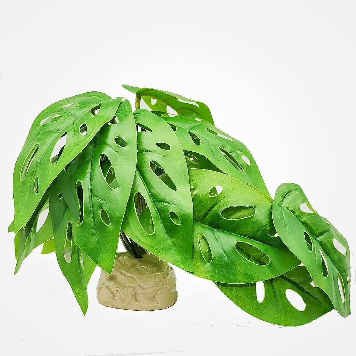 Artificial Reptile Plants for Terrarium Decor - Swiss Cheese Design Amphibian Habitat Accessories for Bearded Dragon, Gecko, Chameleon, Snake & Tortoise Tanks - Perfect for Jungle Themed Vivarium Setup