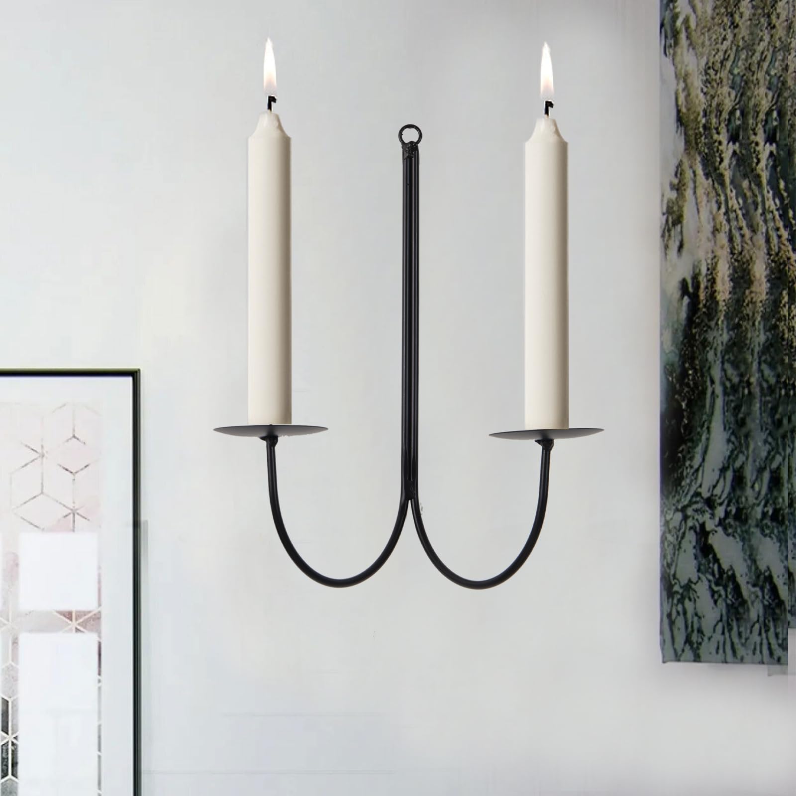 Modern Black Metal Wall Candle Sconces Set of 2 - Rustic Farmhouse Hanging Candle Holders for Fireplace, Hallway, Living Room & Stairway Decor - Perfect for Romantic Dinners, Cozy Evenings & Holiday Ambiance - CS005