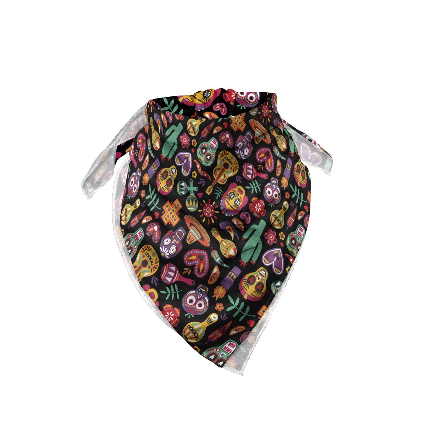 Ambesonne Day of the Dead Bandana - Skull Flower Pepper Print Unisex Head Scarf & Neck Tie for Halloween, Mexican Fiesta, Cosplay & Festival Accessories