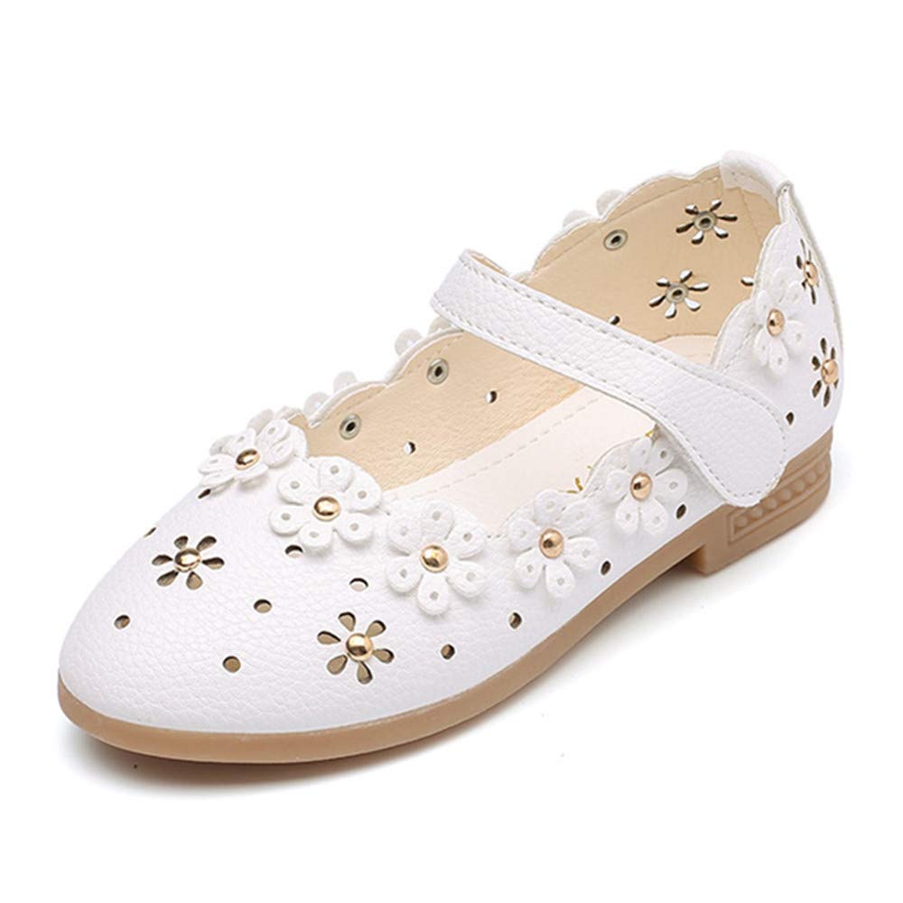 BININBOX Girls Hollow Mary Jane Dress Shoes - Flower Princess Flat Shoes for Toddler & Kids - Perfect for Weddings, Parties & Special Occasions