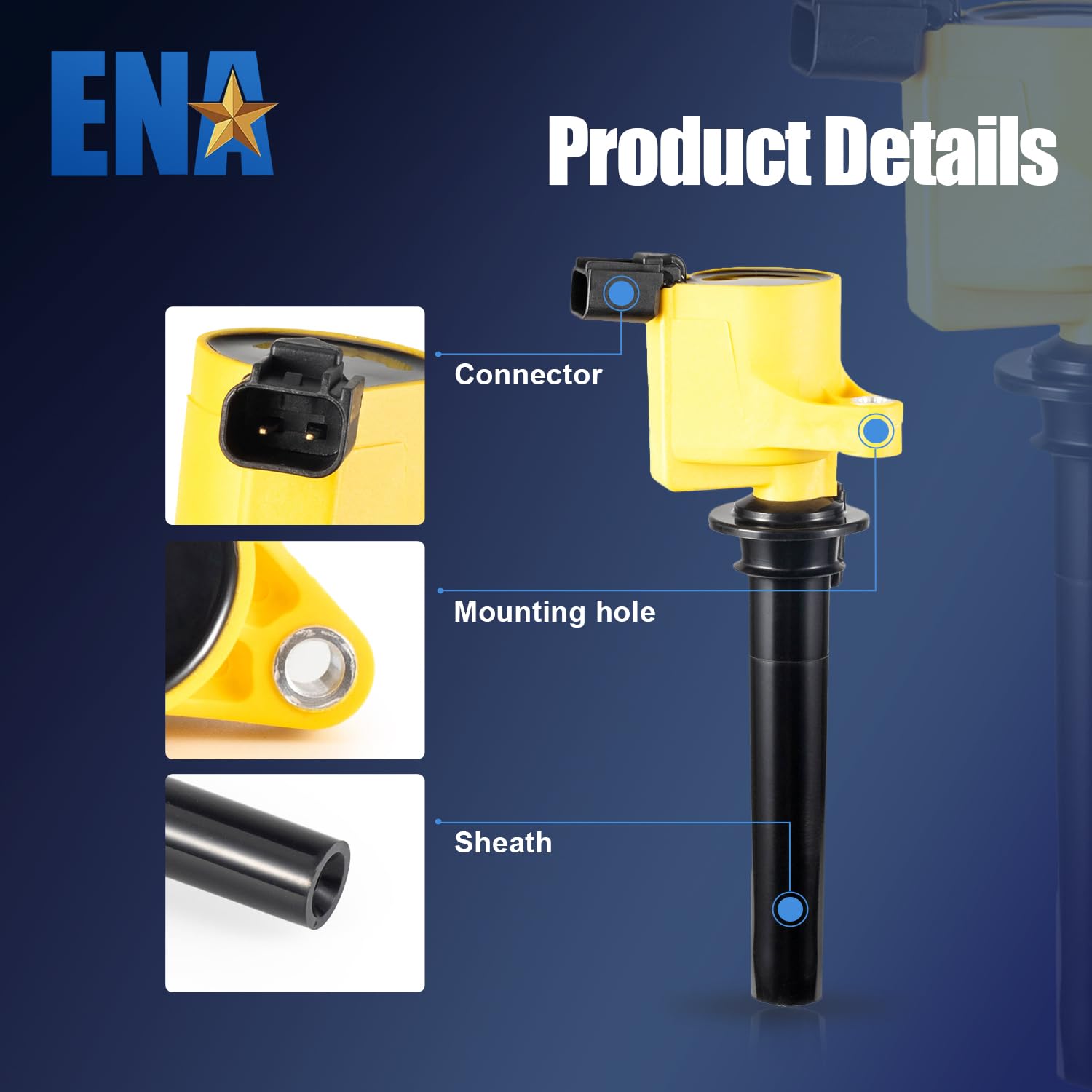ENA Set of 6 Yellow Ignition Coil Packs - Compatible with Ford Mercury Mazda 2001-2008 (Tribute, Mariner, Escape, Five Hundred, Freestyle, Montego, Taurus, Sable) V6 3.0L - Replacement for DG500 DG513 FD502 - Perfect for Engine Performance & Tune-Up