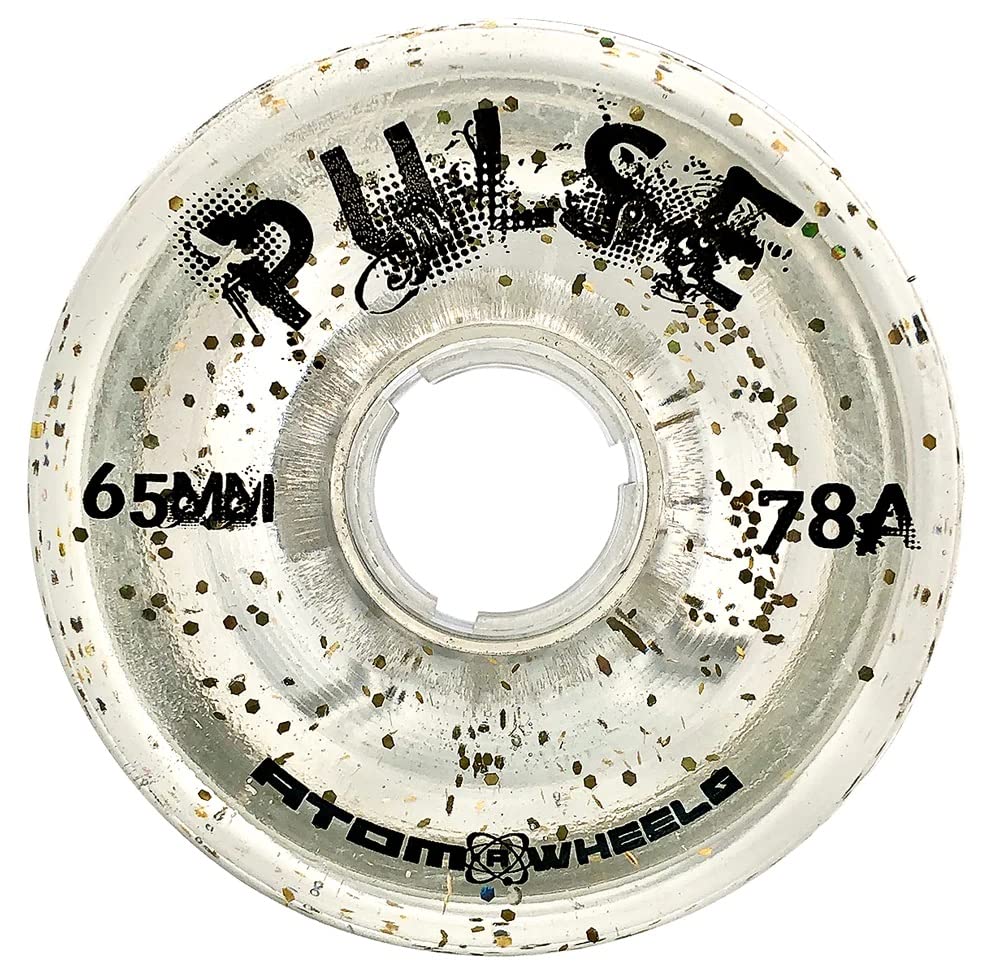 ATOM PULSE 78A Outdoor Quad Roller Skating Wheels - 1 Pack (4 Wheels) - Clear Glitter Finish for Smooth Ride on Rough Surfaces - Perfect for Street Skating, Park Trails, and Outdoor Roller Derby