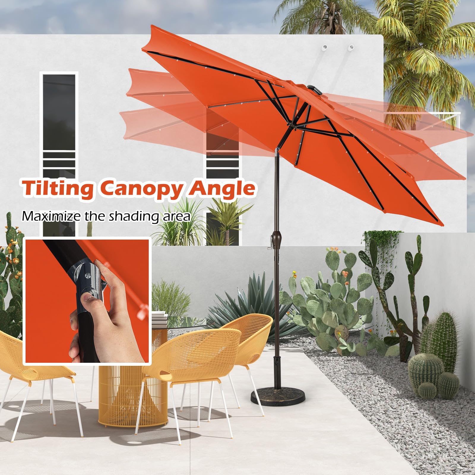 Giantex 9ft/10ft Solar LED Patio Umbrella with Crank & Tilt - Waterproof Outdoor Market Umbrella for Backyard, Deck, Pool, Beach - Perfect for Dining, Lounging & Outdoor Entertaining