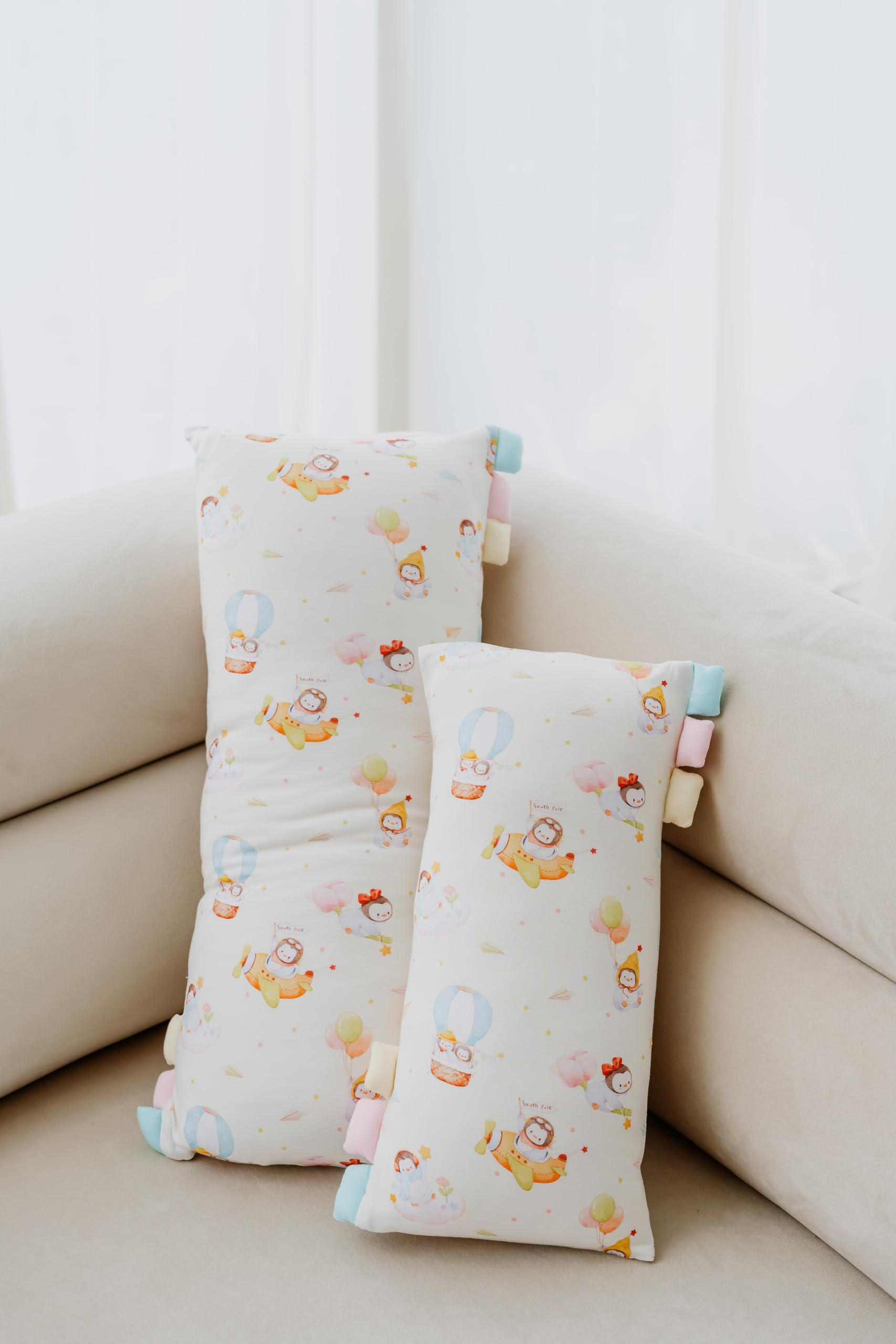 Beary Beary Toddler Bamboo Viscose Pillow - Ultra Soft Baby Pillow for Nursery & Kids Bed, Penguin Flying Adventure Design, 9.06