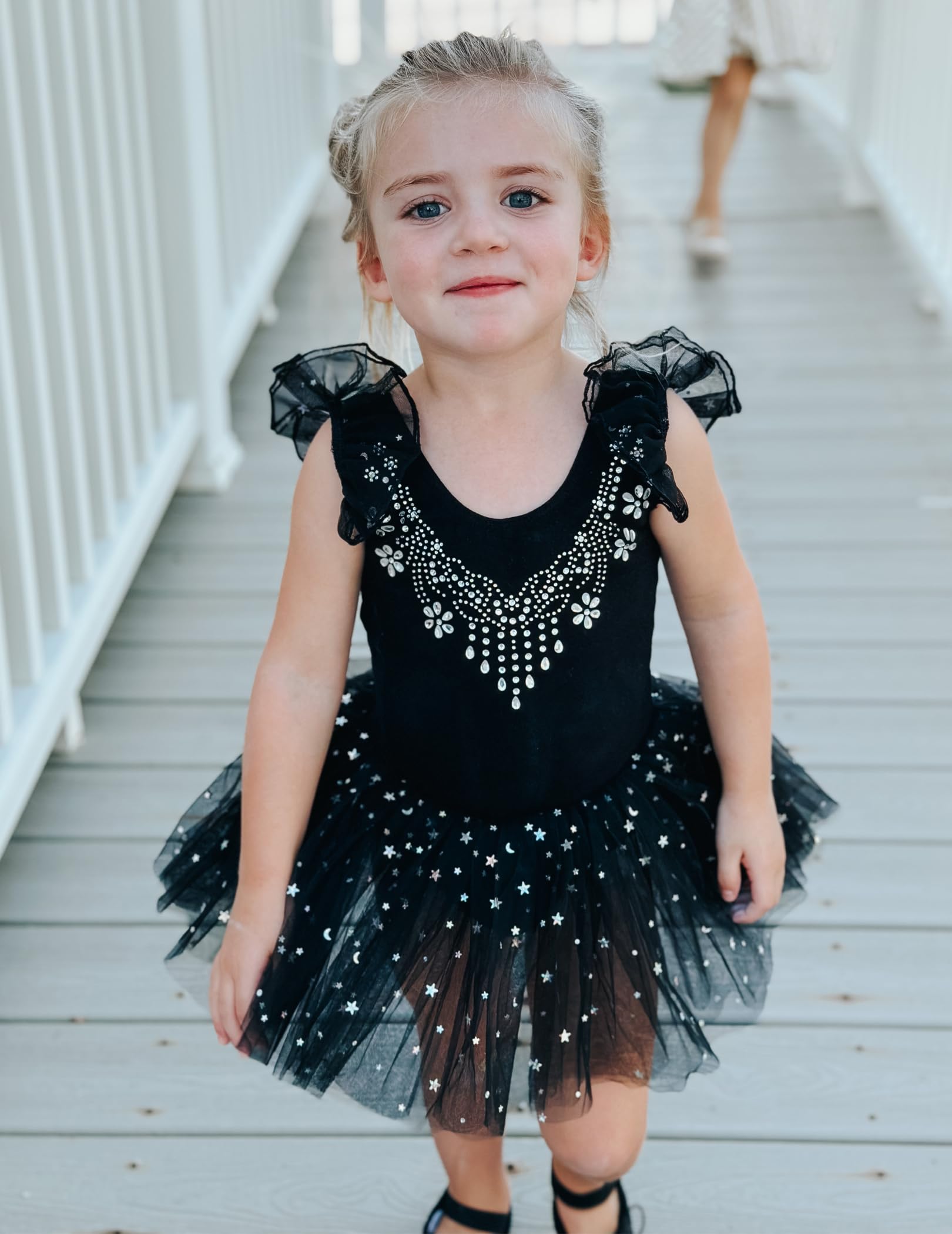 Zaclotre Girls Ballet Leotard with Ruffle Sleeves & Shiny Tutu Skirt - Dance Costume for Ballet, Recital, Performance - Perfect for Ballet Class, Competition, Dance Practice