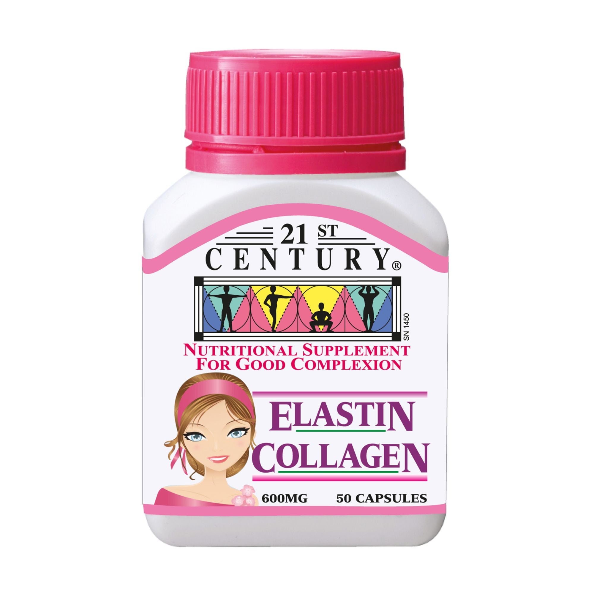 21ST CENTURY Elastin Collagen 600mg 50 Capsules - Skin Hydration & Anti-Aging Supplement for Women & Men - Supports Joint Health & Hair Growth - Perfect for Daily Beauty Routine & Wellness Regimen