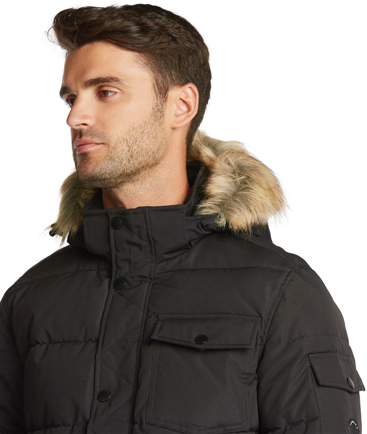 Nautica Men's Quilted Parka Jacket with Removable Faux Fur Hood - Winter Warm Waterproof Coat for Outdoor Activities, Hiking & Snow Sports