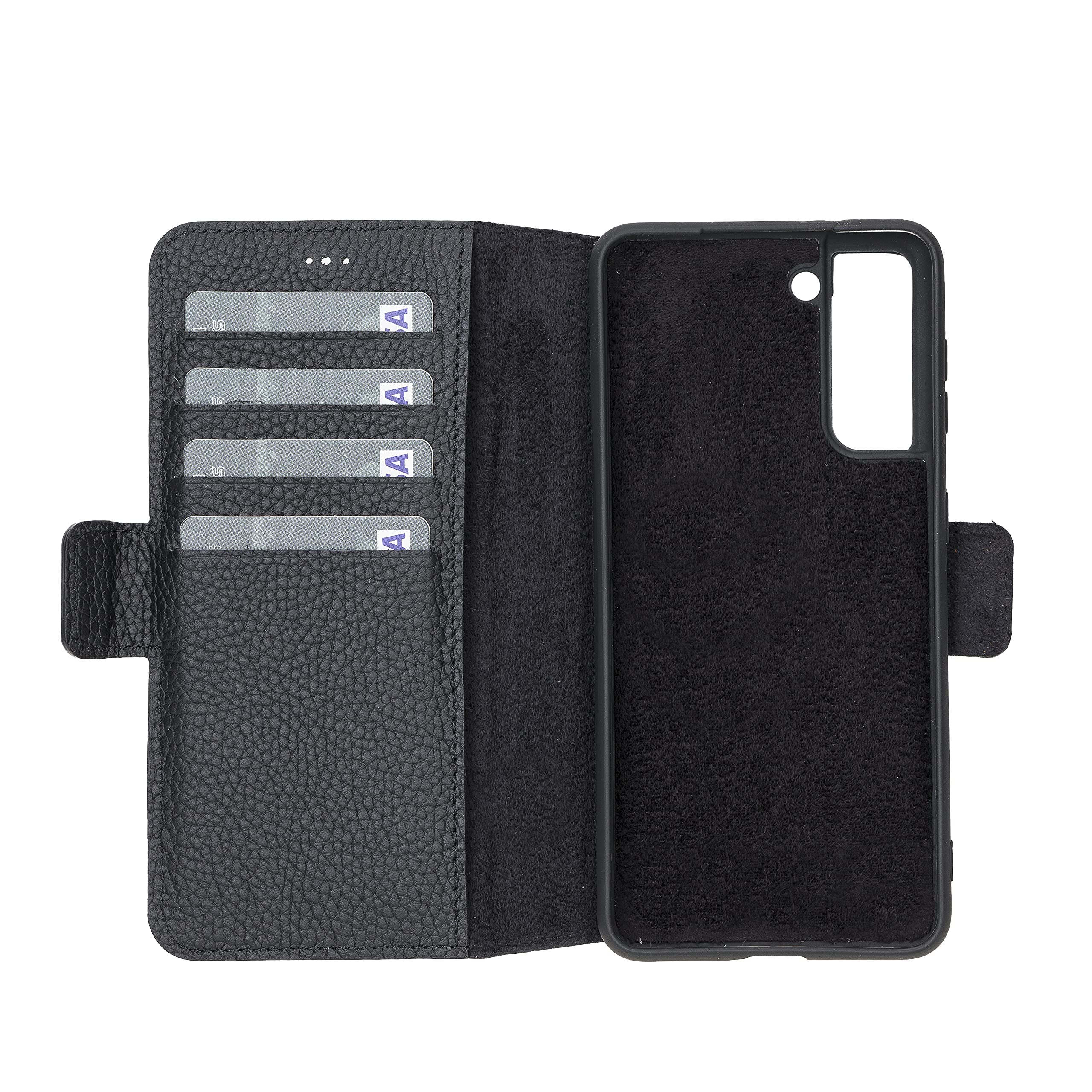 Premium Full Grain Leather Samsung Galaxy S21 Wallet Case - Magnetic Flip Cover with Card Holder & Kickstand | Slim Protective Folio Phone Case for Daily Use, Travel & Business (Floater Black)