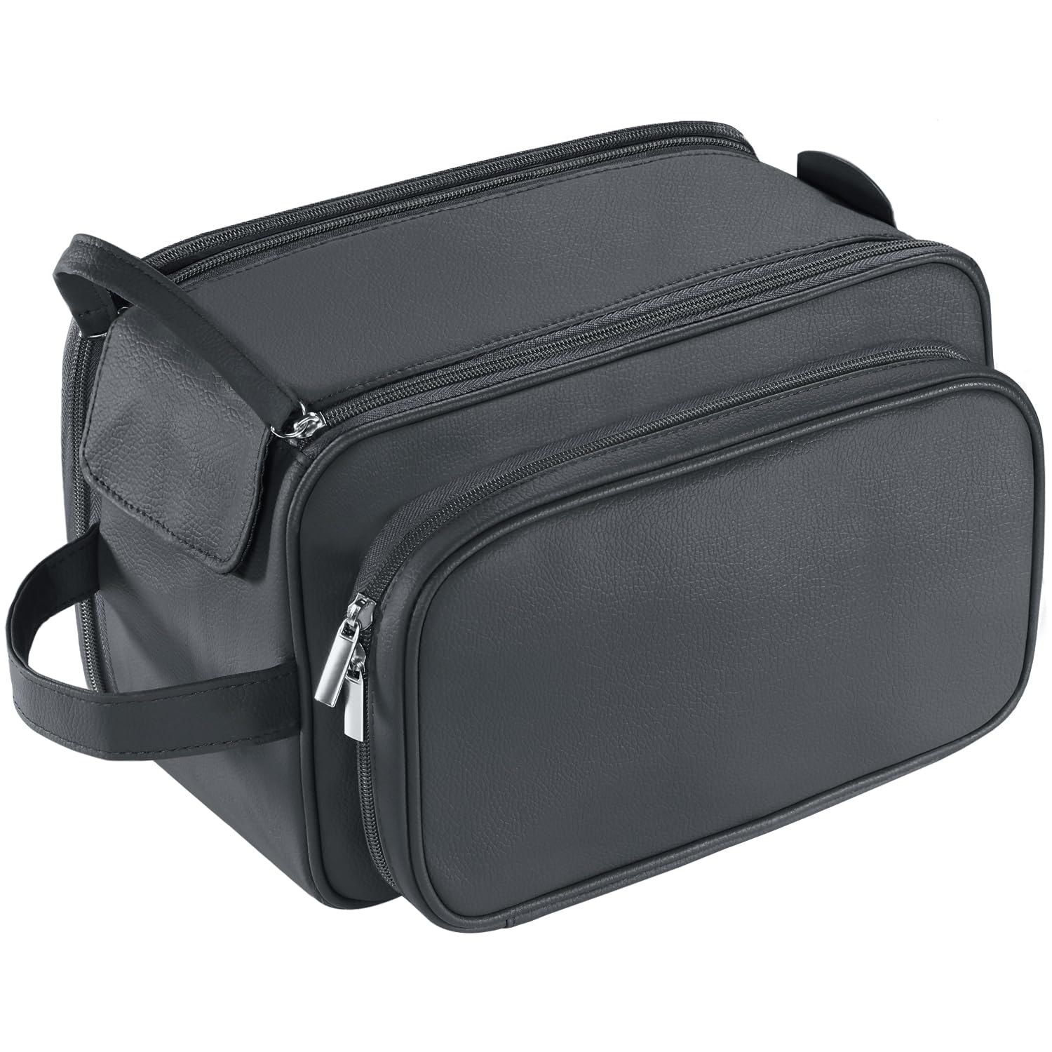 Buruis Extra Large Water-Resistant PU Leather Travel Toiletry Bag for Men - Shaving Dopp Kit & Cosmetic Organizer with Multiple Pockets (Black) - Perfect for Business Trips, Gym, Camping & Vacation Essentials