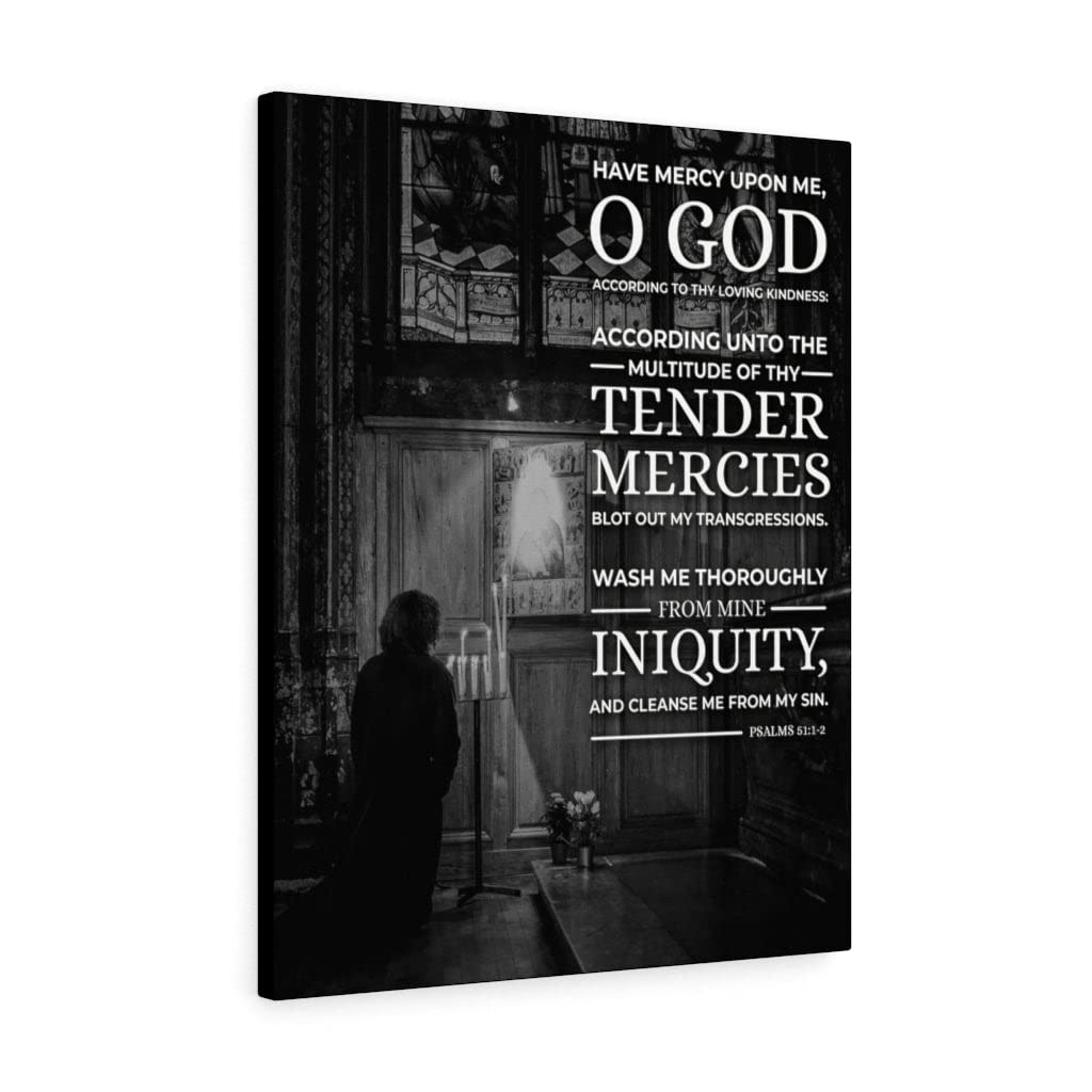 Bible Verse Canvas Wall Art - Psalms 51:1-2 'Have Mercy' Christian Scripture Print - Religious Home Decor for Living Room, Bedroom & Church