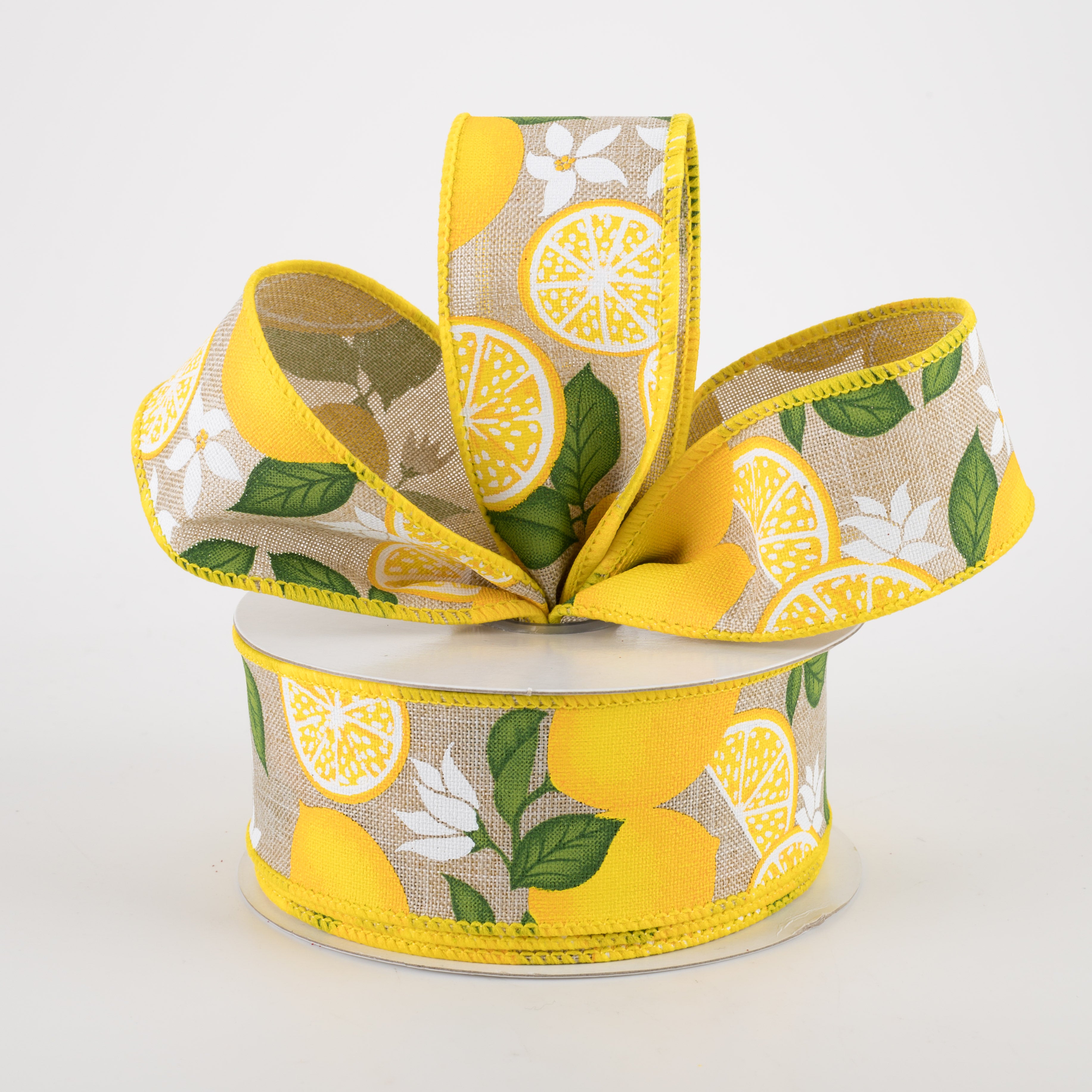 1.5 Inch Lemon with Leaves Floral Ribbon - Natural Green & Yellow Decorative Ribbon (10 Yards) for Gift Wrapping, DIY Crafts, Wedding Decorations, and Party Favors