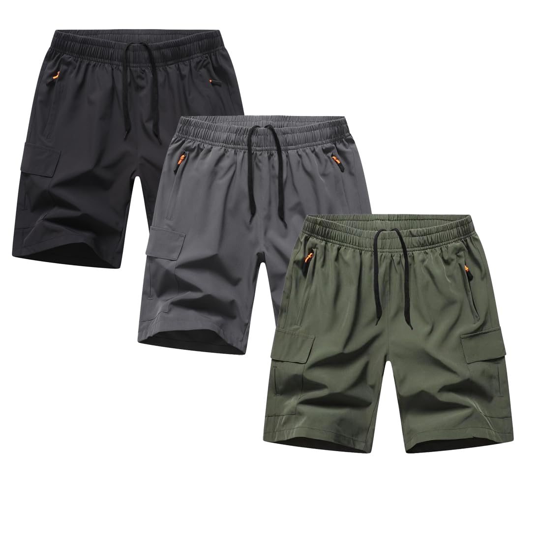 Boys Youth Quick Dry Cargo Shorts with Zipper Pockets - Athletic Outdoor Shorts for Camping, Hiking & Summer Activities