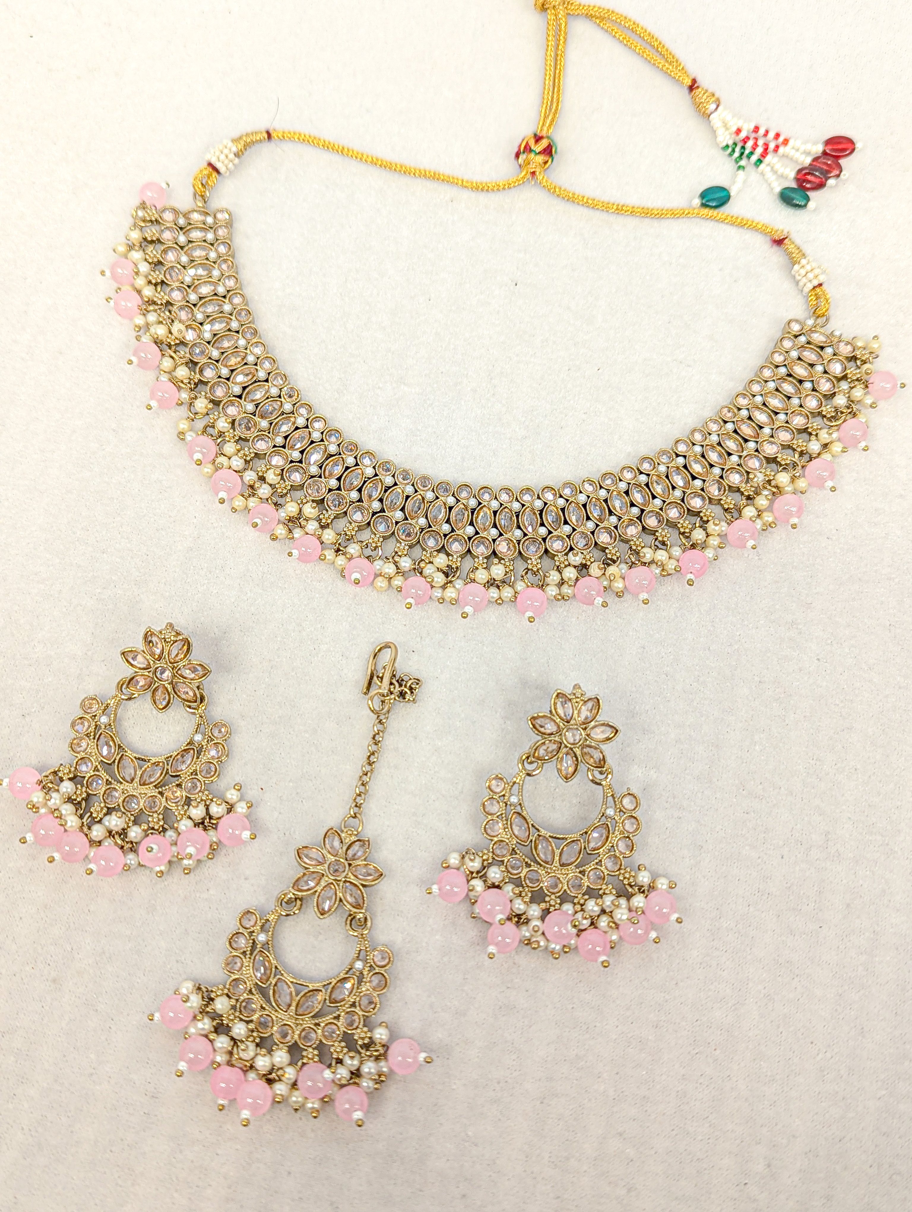 Trisha Polki Full Set Jewelry - Exquisite Handmade Necklace, Earrings & Bracelet Set for Women | Perfect for Weddings, Parties & Special Occasions