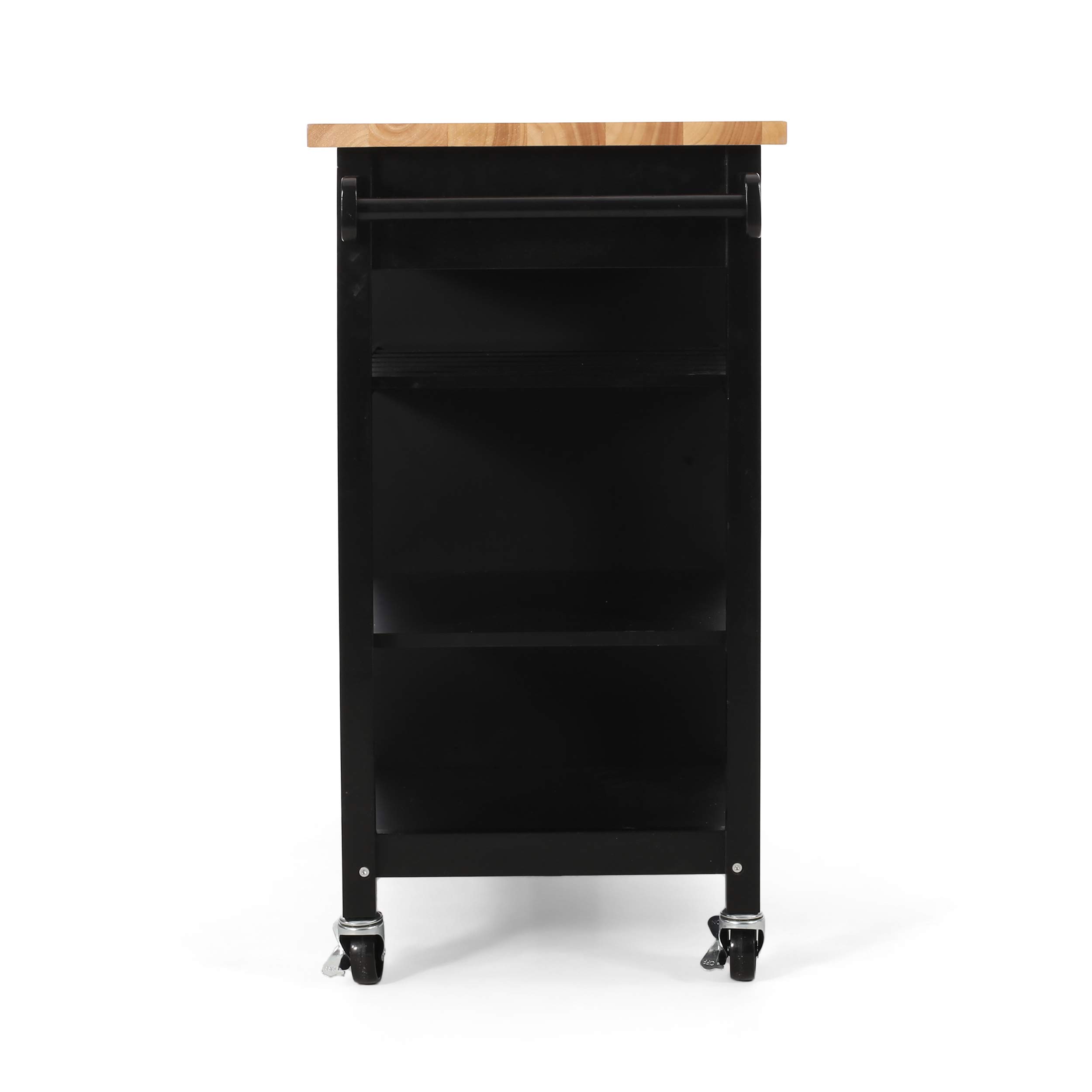 Christopher Knight Home Frances Contemporary Kitchen Cart with Wheels - Natural & Black Finish | Rolling Kitchen Island for Small Spaces, Mobile Bar Cart for Entertaining, Portable Storage for Pantry or Dining Room