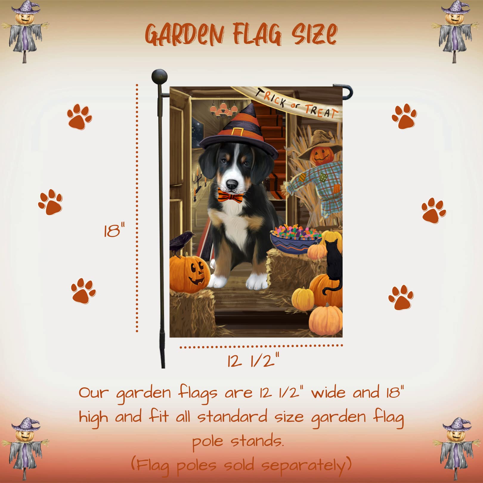 Halloween Greater Swiss Mountain Dog Garden Flag - Double Sided Outdoor Yard Porch Decor, 12.5