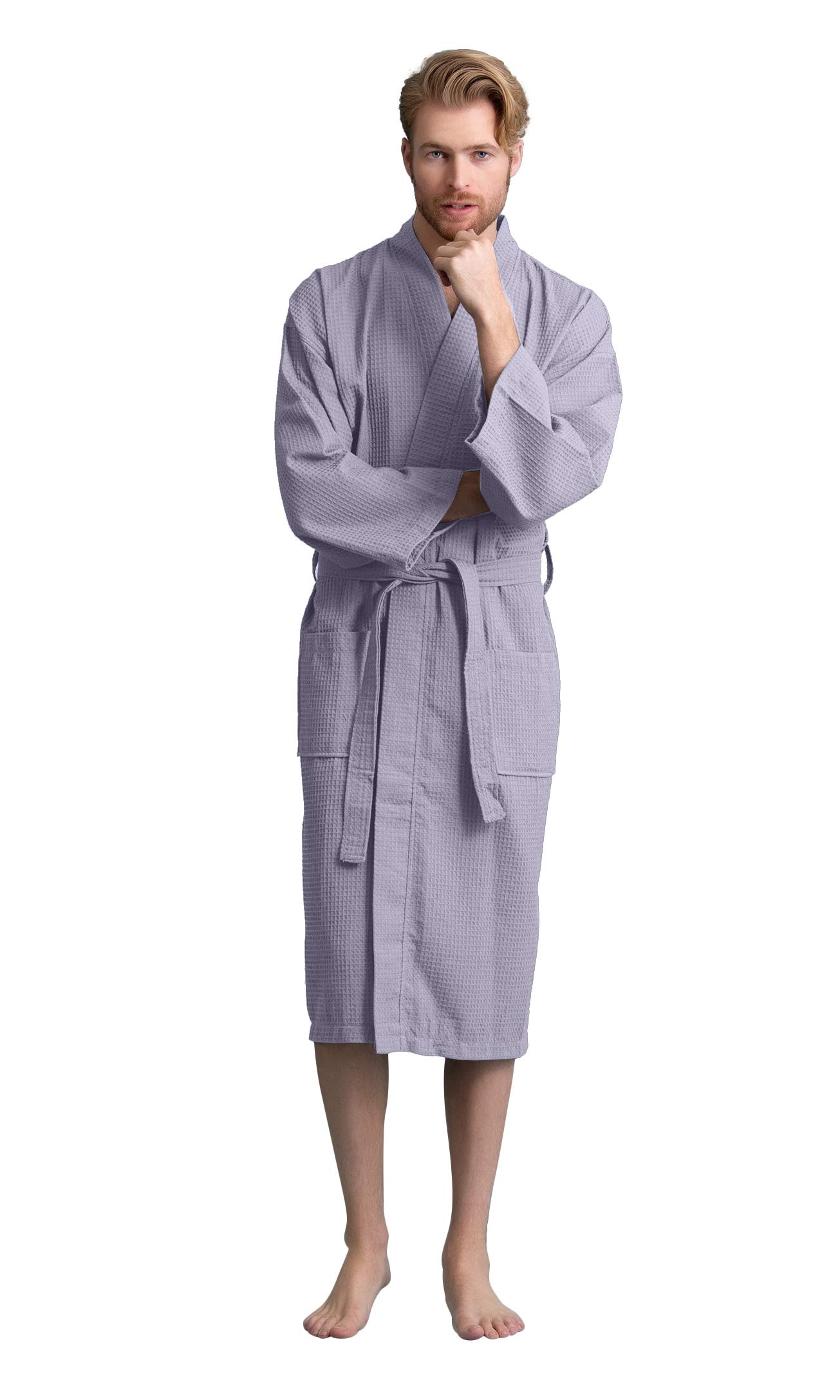 Premium Soft Touch Linen Waffle Spa Bathrobe for Men - Luxurious Square Pattern Cotton Robe for Relaxation, Home & Hotel Use
