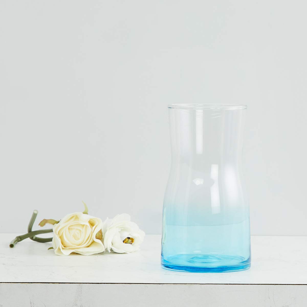 Home Centre Eadric 17cm Transparent Ombre Glass Vase - Handmade Blue Decorative Vase for Wedding Centerpieces, Home Decor & Floral Arrangements