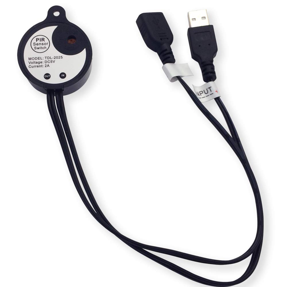 5V 2A PIR Motion Sensor Switch with USB Cable for LED Strip Lights - Automatic On/Off with Light Detection, Black - Perfect for Home Security, Closet Lighting & Night Lights