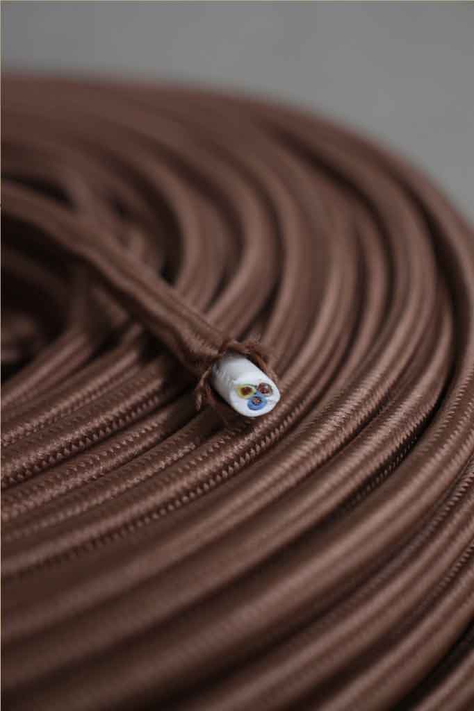 3 Core Brown Braided Insulated Power Cable - Durable & Flexible for Home Appliances, Electronics, and DIY Projects